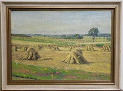 Oil painting by Hans Kreuzer. Hay, straw harvest. Signed and dated.