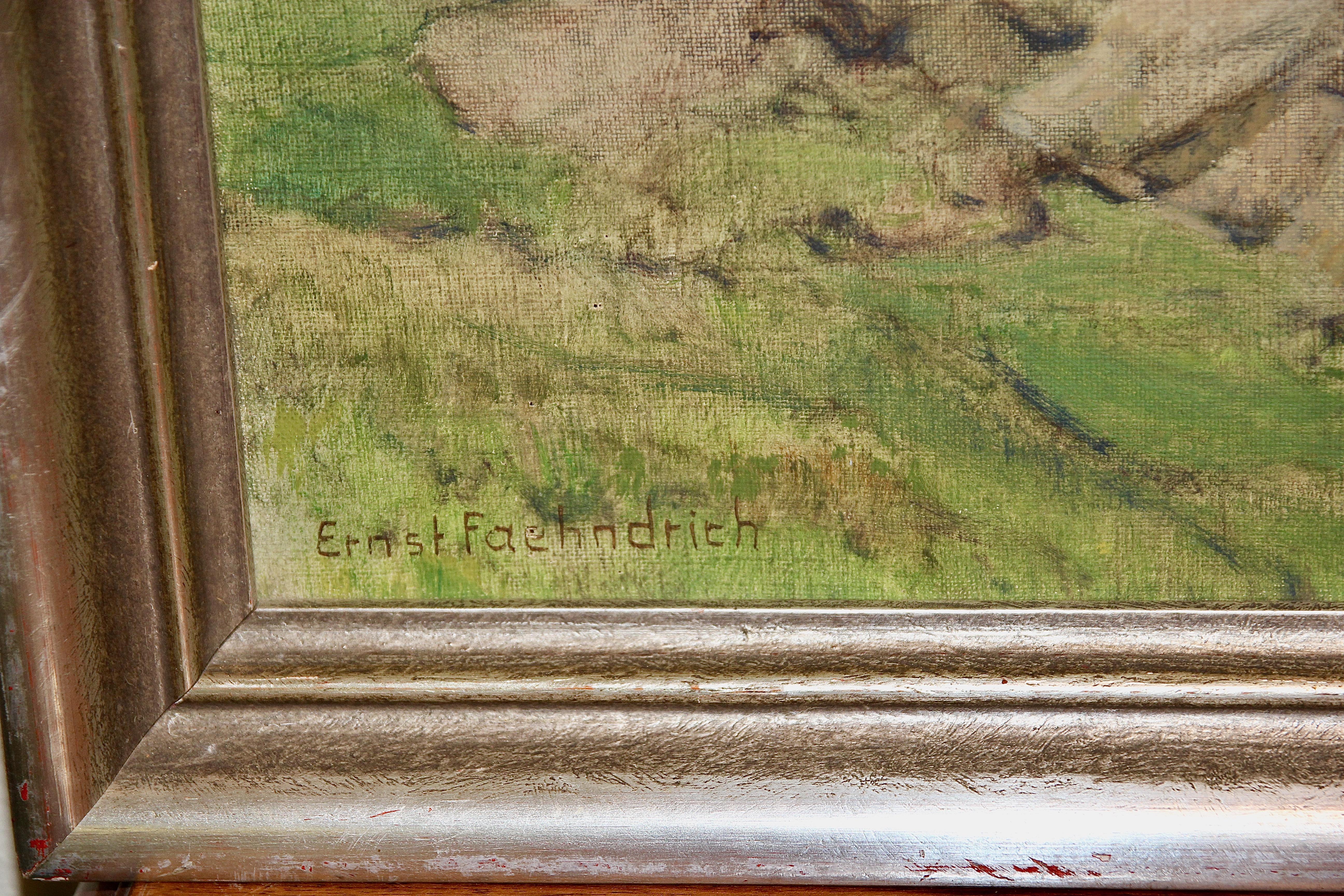 Antique oil painting, mountain landscape. 20th century, signed.

Dimensions with frame.