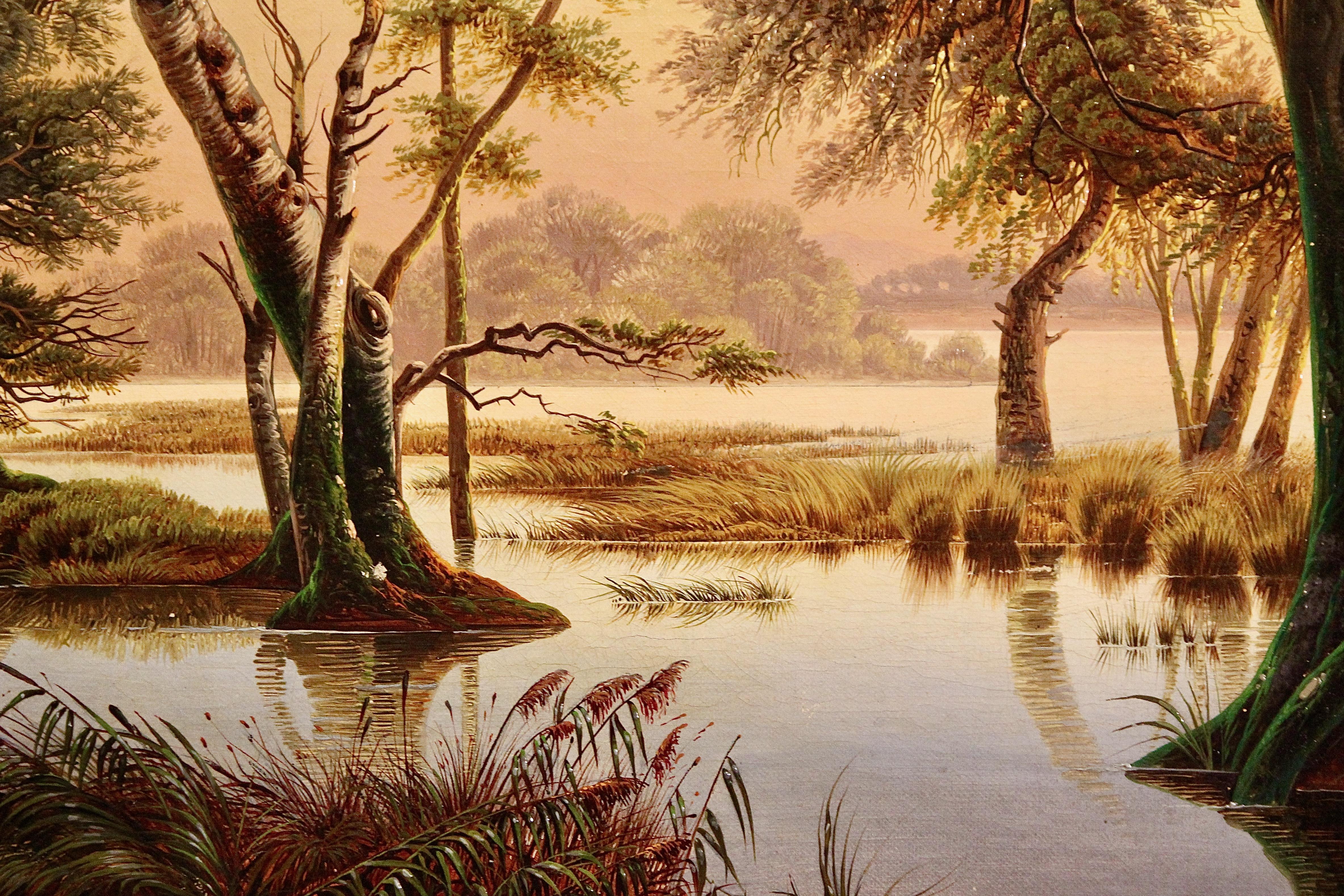 Tropical River Landscape in Sunset Glow, Dusk, by Joseph Firmenich, 1868. For Sale 4