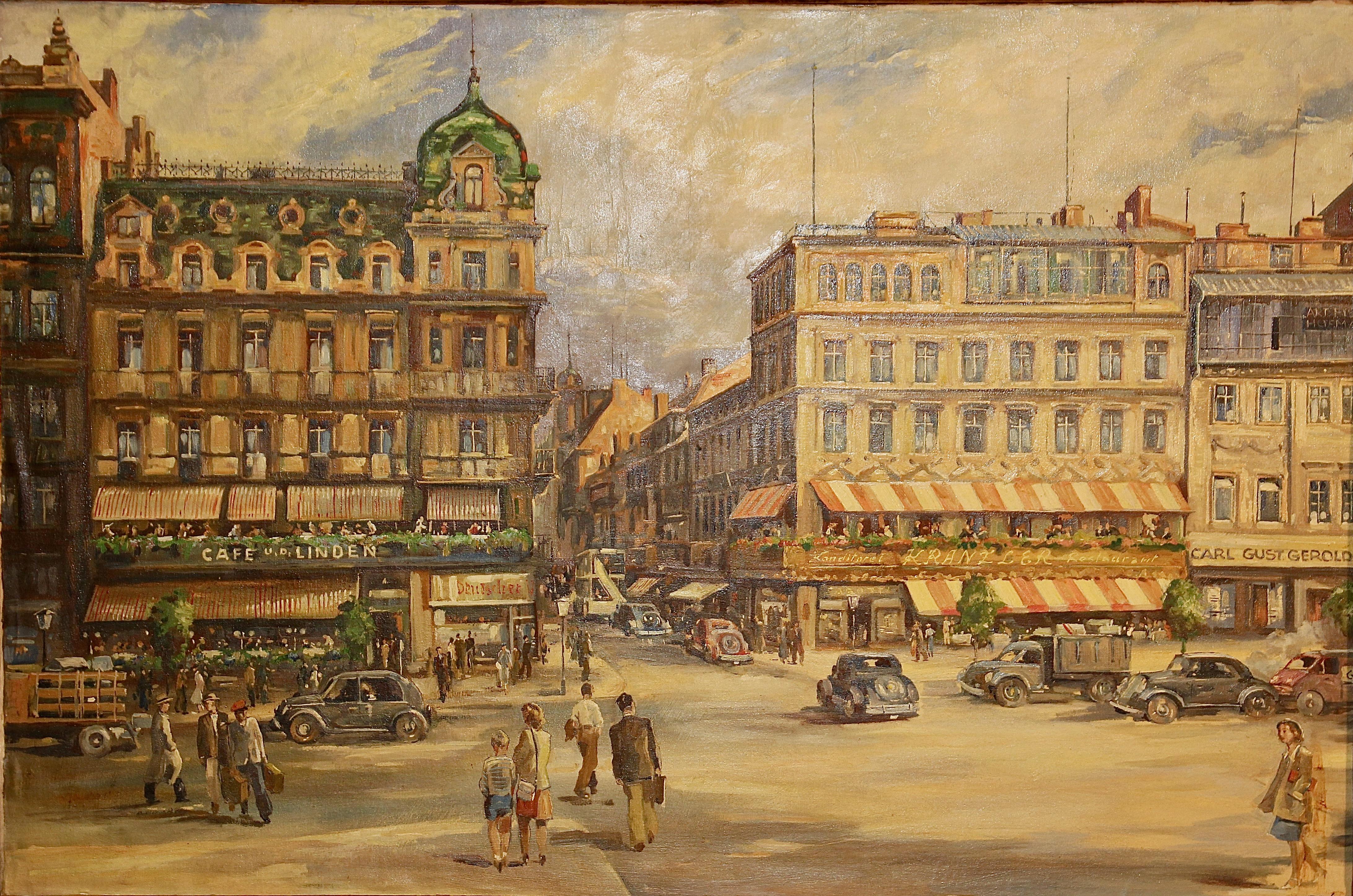 H. Steinke Figurative Painting - Oil Painting. View of famous Berlin Streets, Unter den Linden and Friedrichstr.