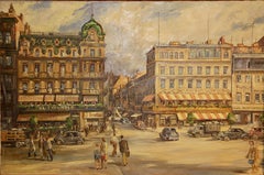 Vintage Oil Painting. View of famous Berlin Streets, Unter den Linden and Friedrichstr.