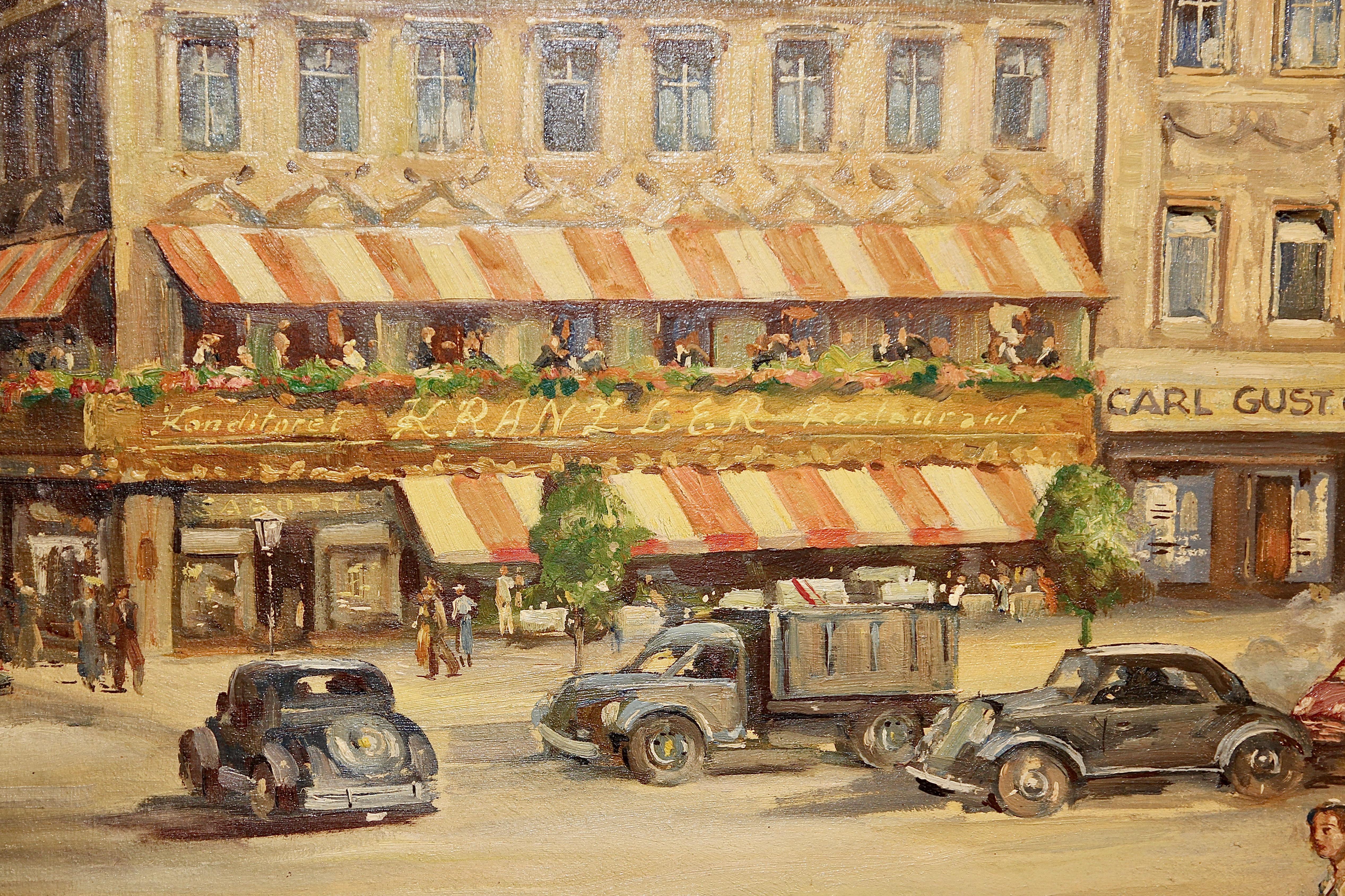 Oil Painting. View of famous Berlin Streets, Unter den Linden and Friedrichstr. - Brown Figurative Painting by H. Steinke