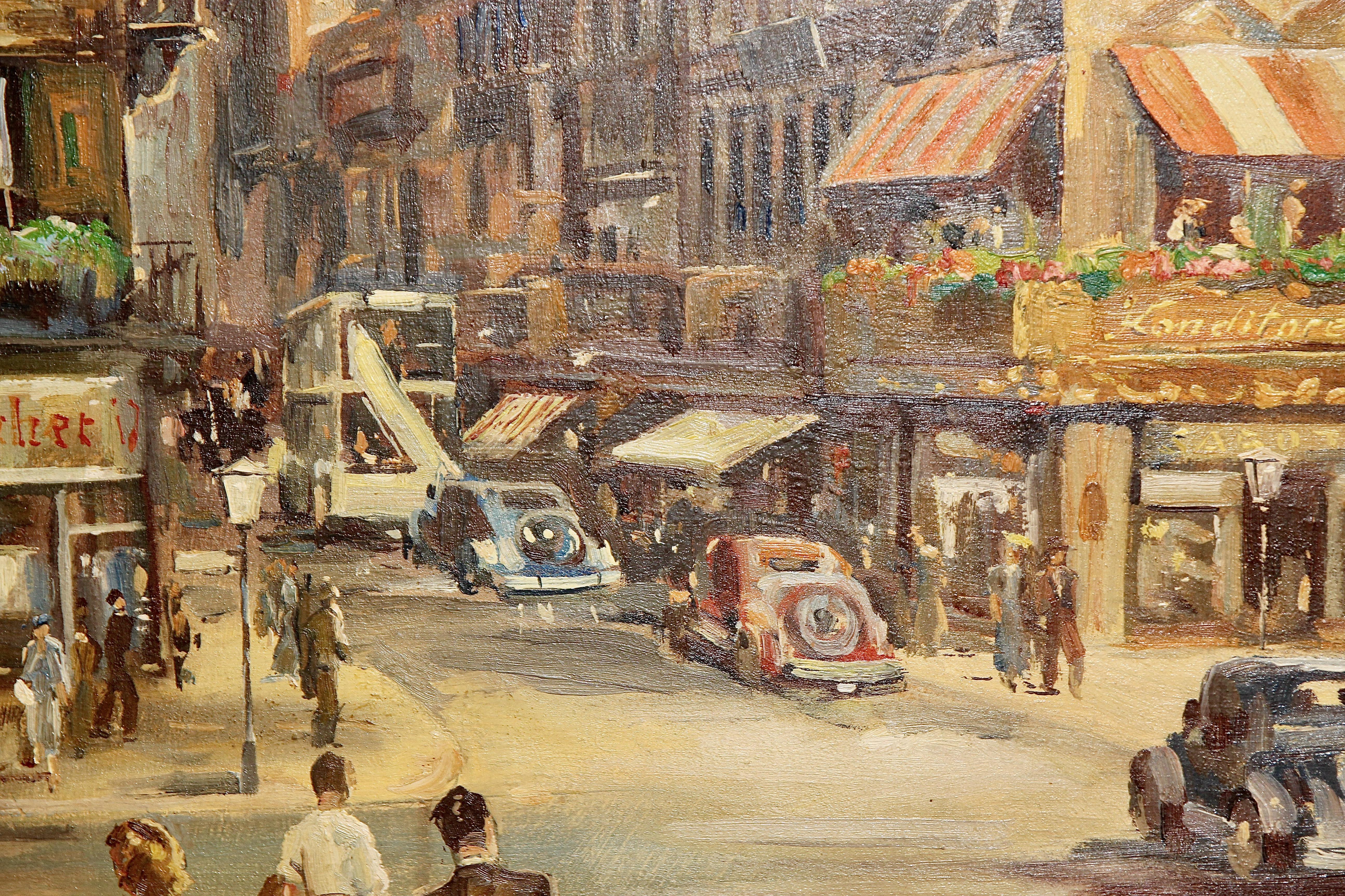 Decorative oil painting. View of the most famous Berlin streets. Unter den Linden and Friedrichstr.

The painting shows a very busy scene (after the reconstruction) on one of the most famous crossroads.
Almost all buildings were destroyed in the