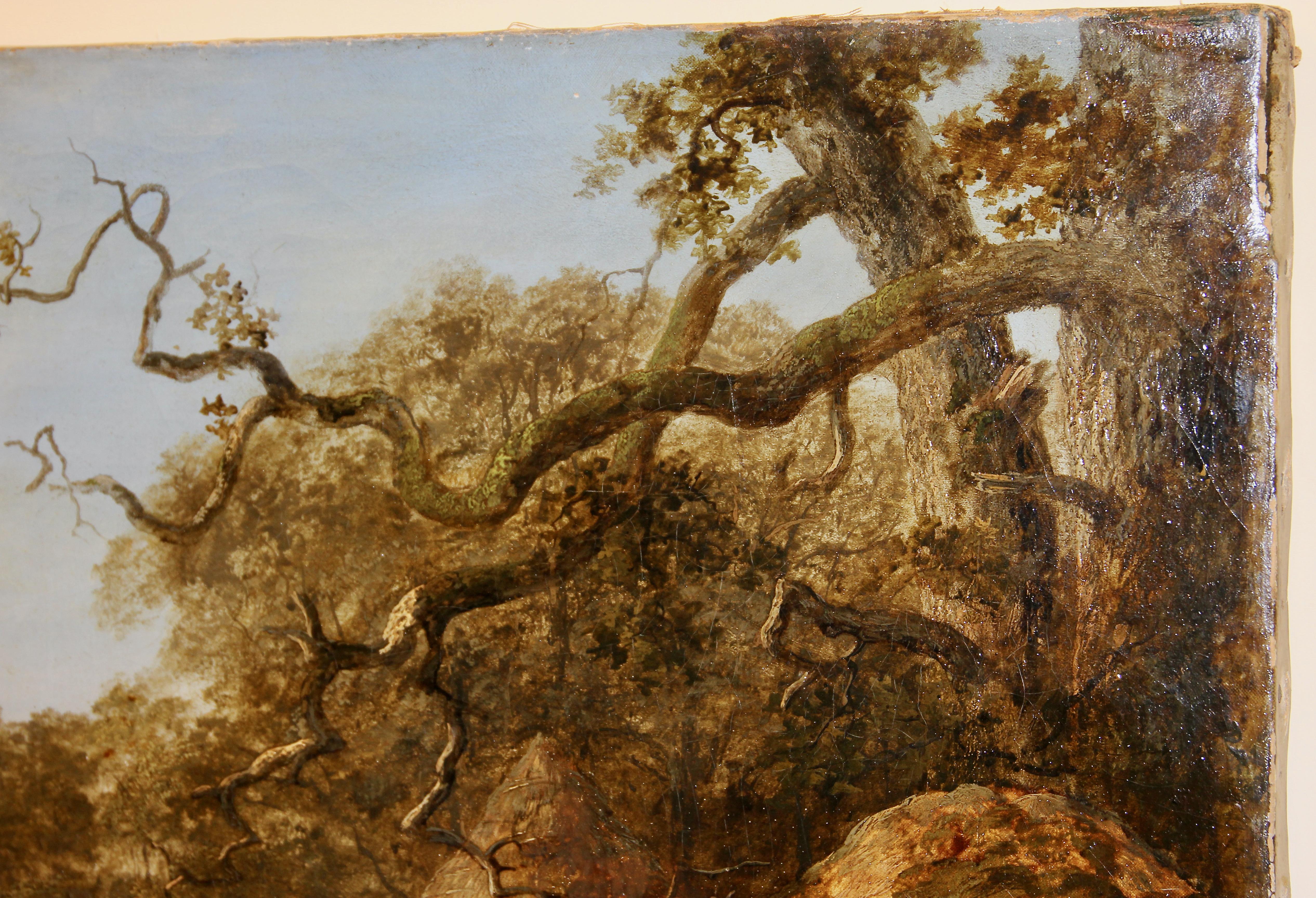 Peinture à l'huile de John Dearman 1852, Paysage, Ferme avec vaches et chevaux, Poney. en vente 4