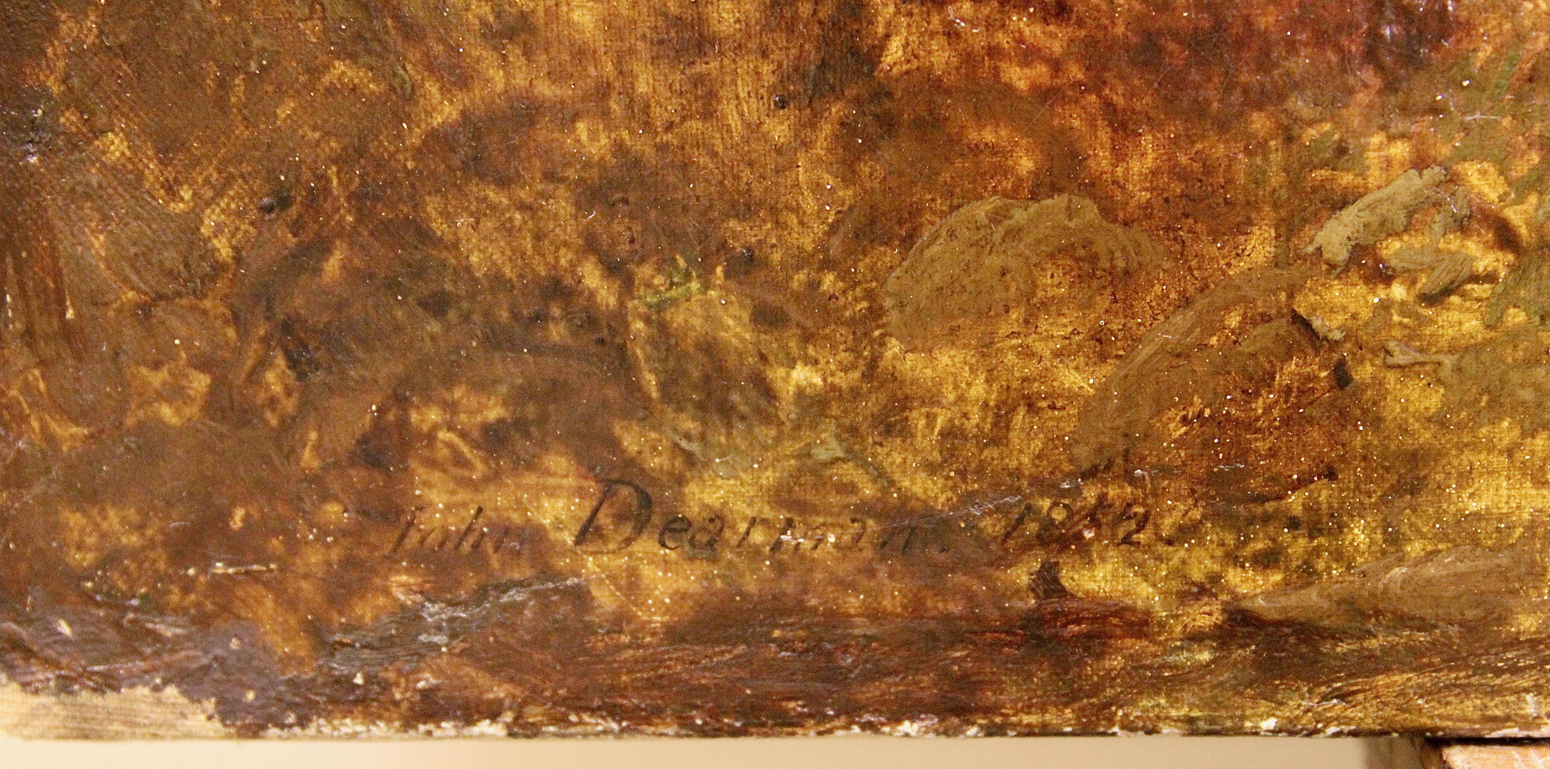 Peinture à l'huile de John Dearman 1852, Paysage, Ferme avec vaches et chevaux, Poney. en vente 6