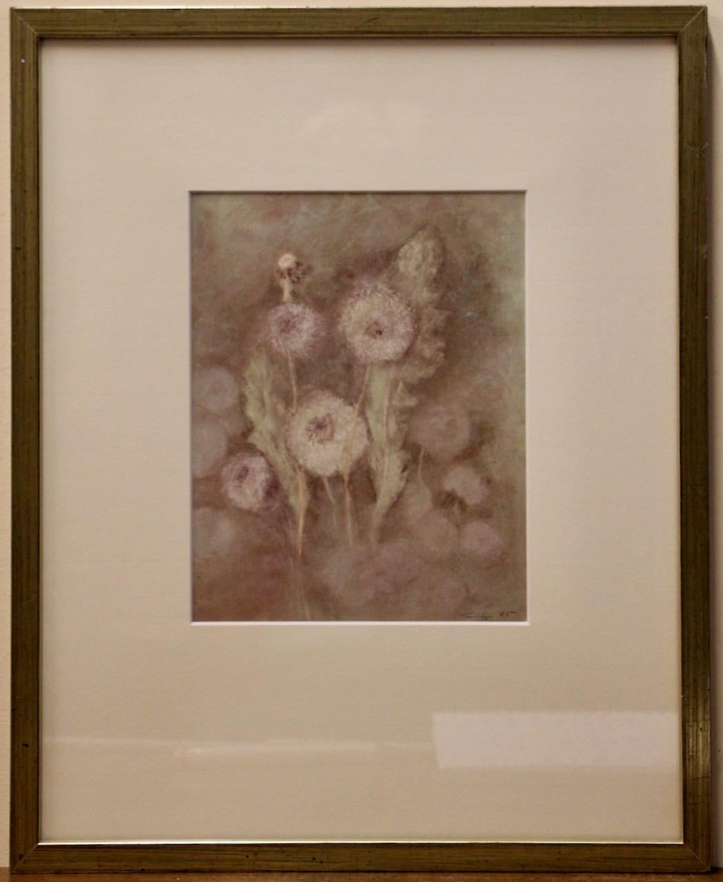 Elisabeth Sauer – “Pusteblume”, Dandelion, Pastel Drawing, Signed and Dated 1985