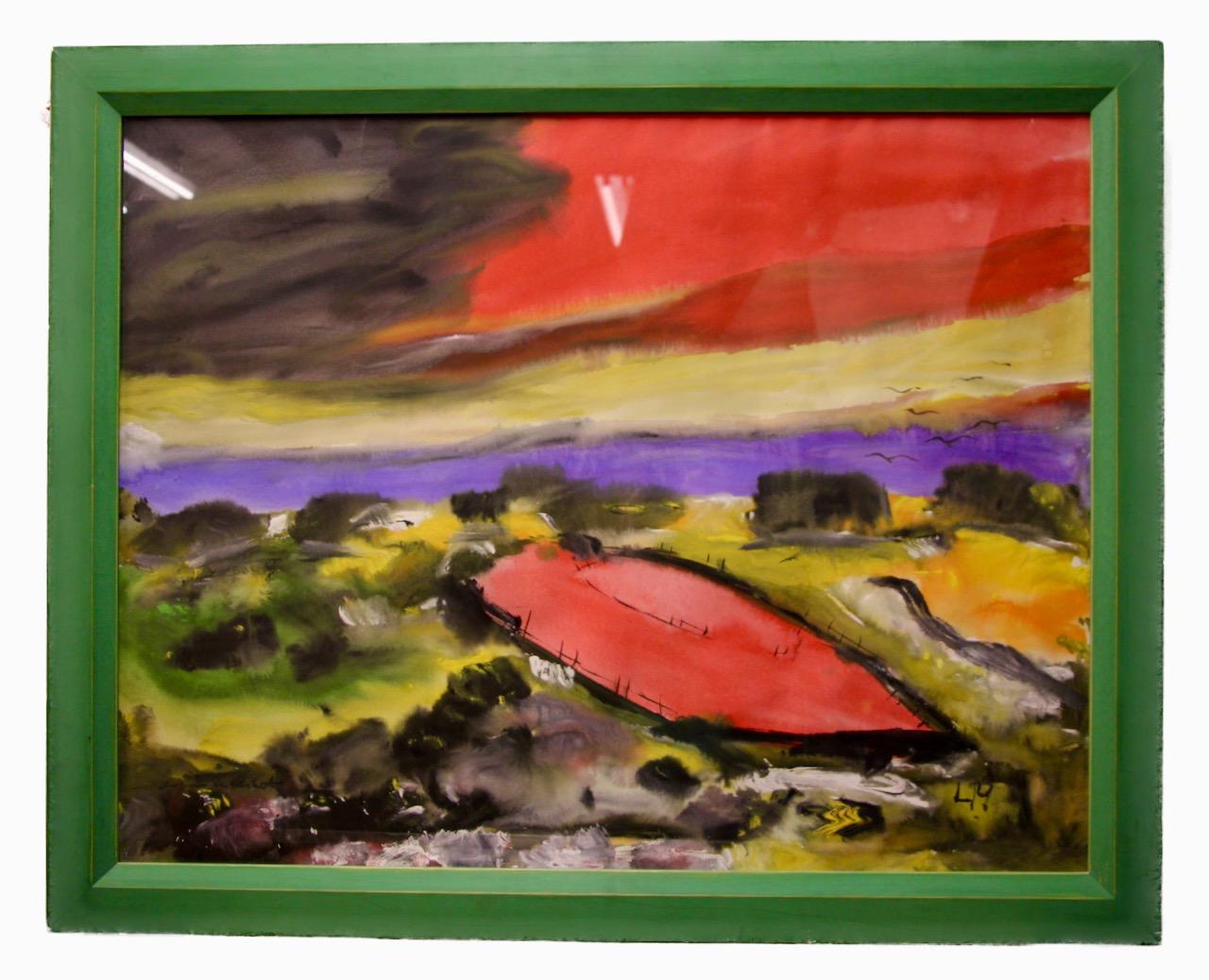 Lothar Malskat - Paysage abstrait en rouge et vert, signé et daté '44 en vente 1