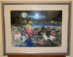 Lothar Malskat – Nocturnal Landscape with Moonlight, Signed, Watercolor