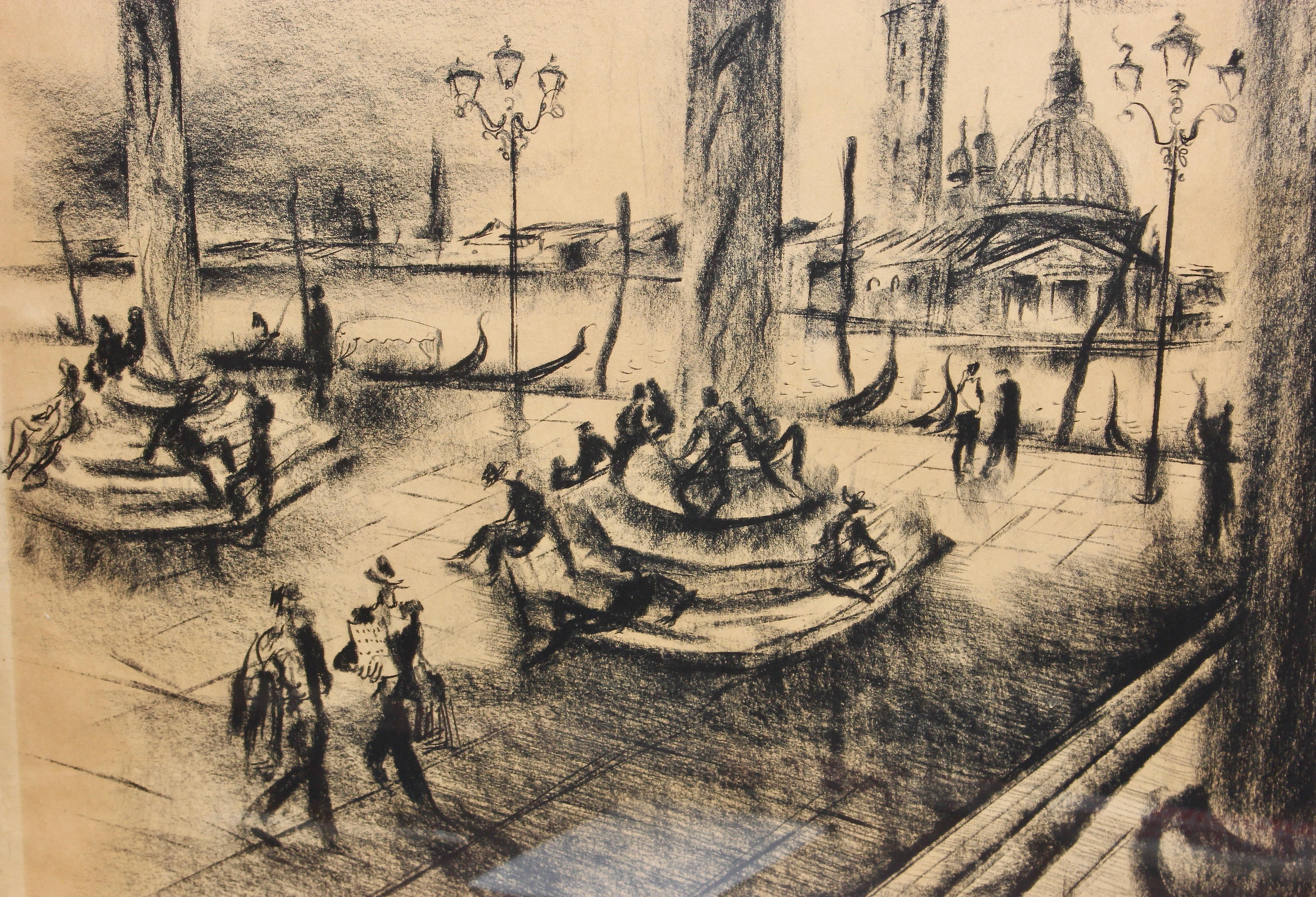 Gemälde des 20. Jahrhunderts, Kohlezeichnung „Venice - Venezia“ von Paul Kuhfuss im Angebot 2