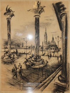 Vintage Painting, 20th century, charcoal drawing "Venice - Venezia" by Paul Kuhfuss