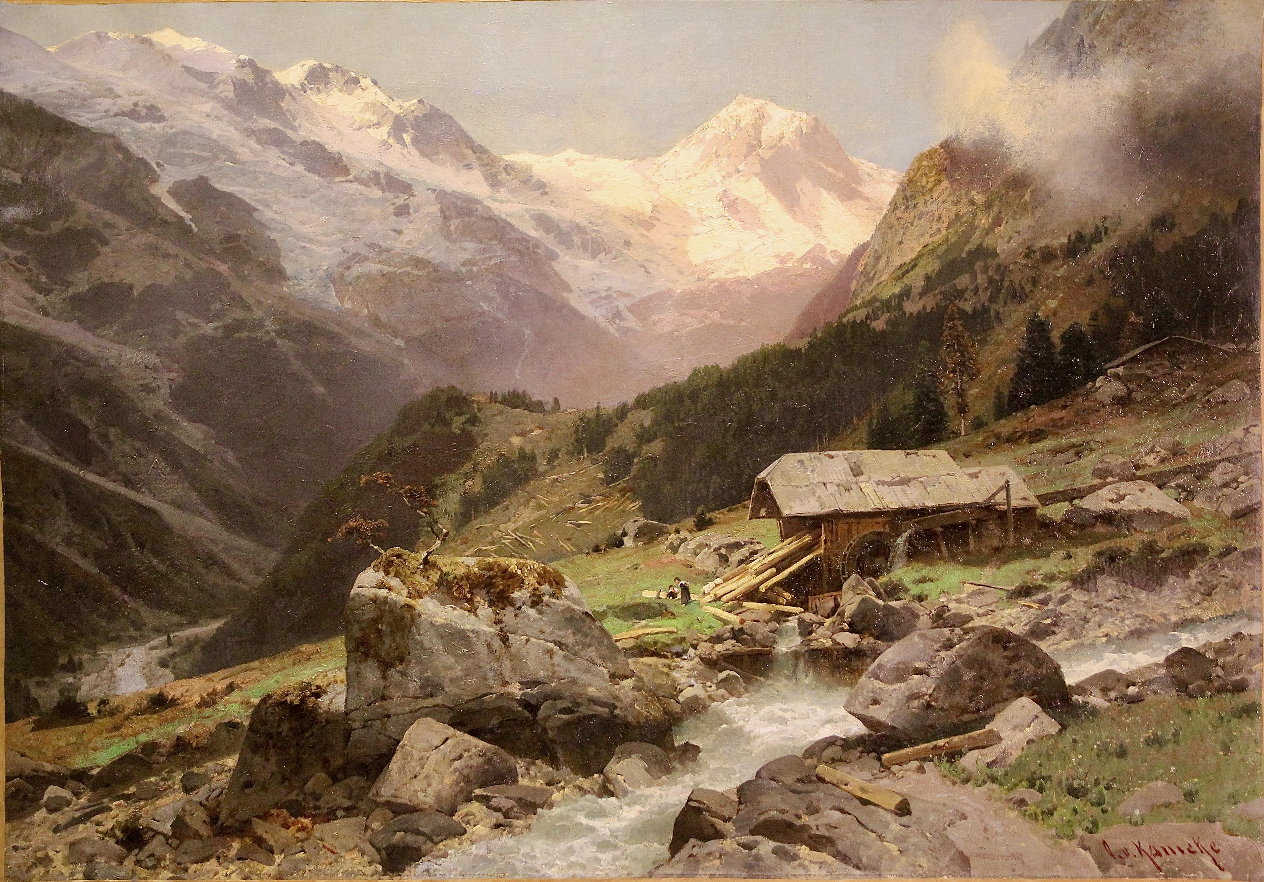 Otto von Kameke Landscape Painting - High Alpine Landscape, Alps. Oil Painting by Otto Werner Henning von Kameke.