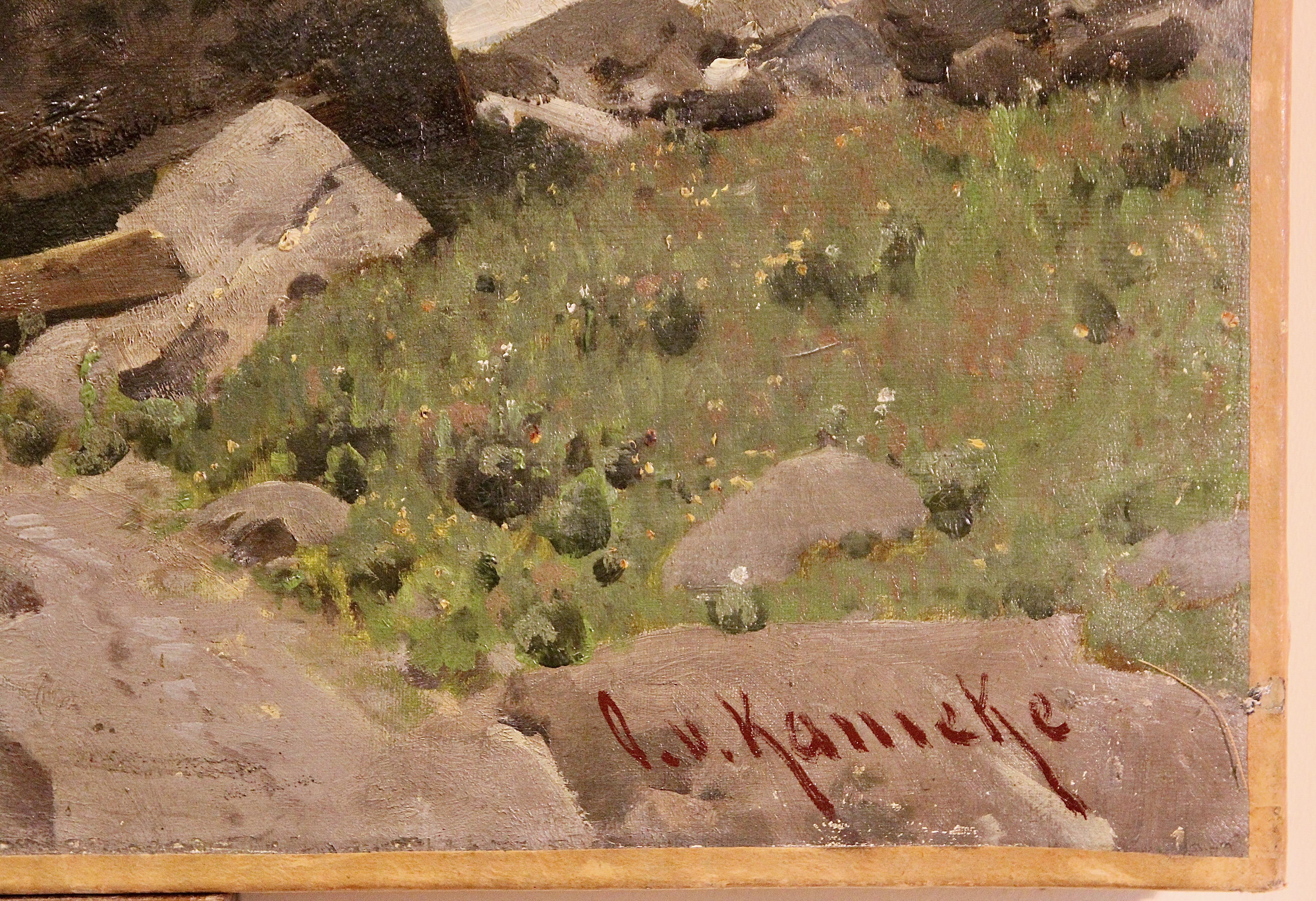 High Alpine Landscape, Alps. Oil Painting by Otto Werner Henning von Kameke. - Brown Landscape Painting by Otto von Kameke