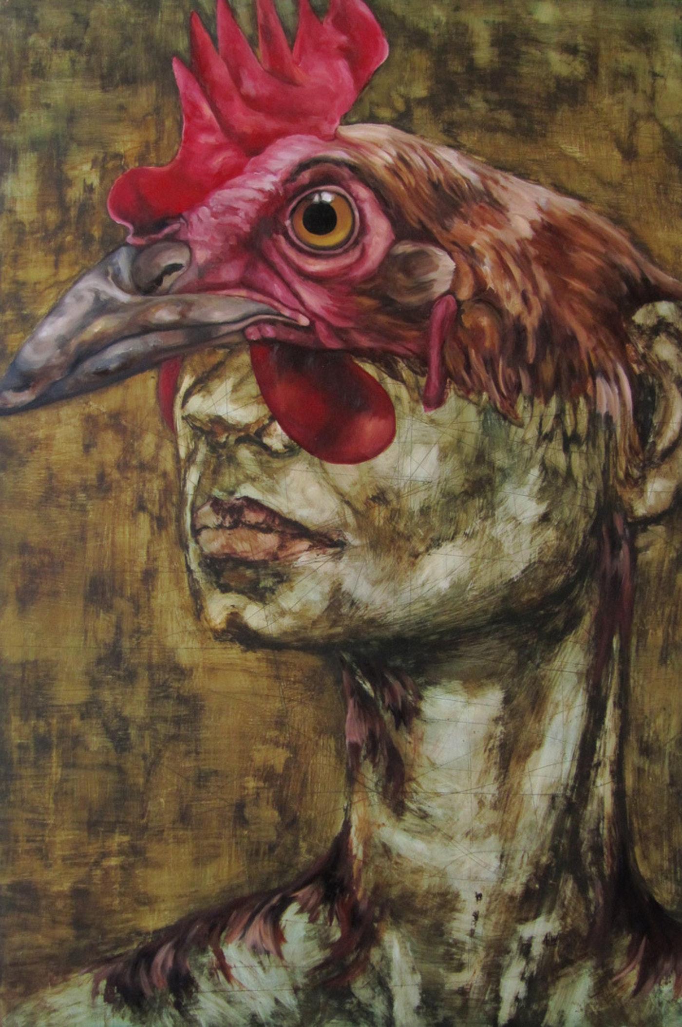 April White Portrait Painting - Chicken