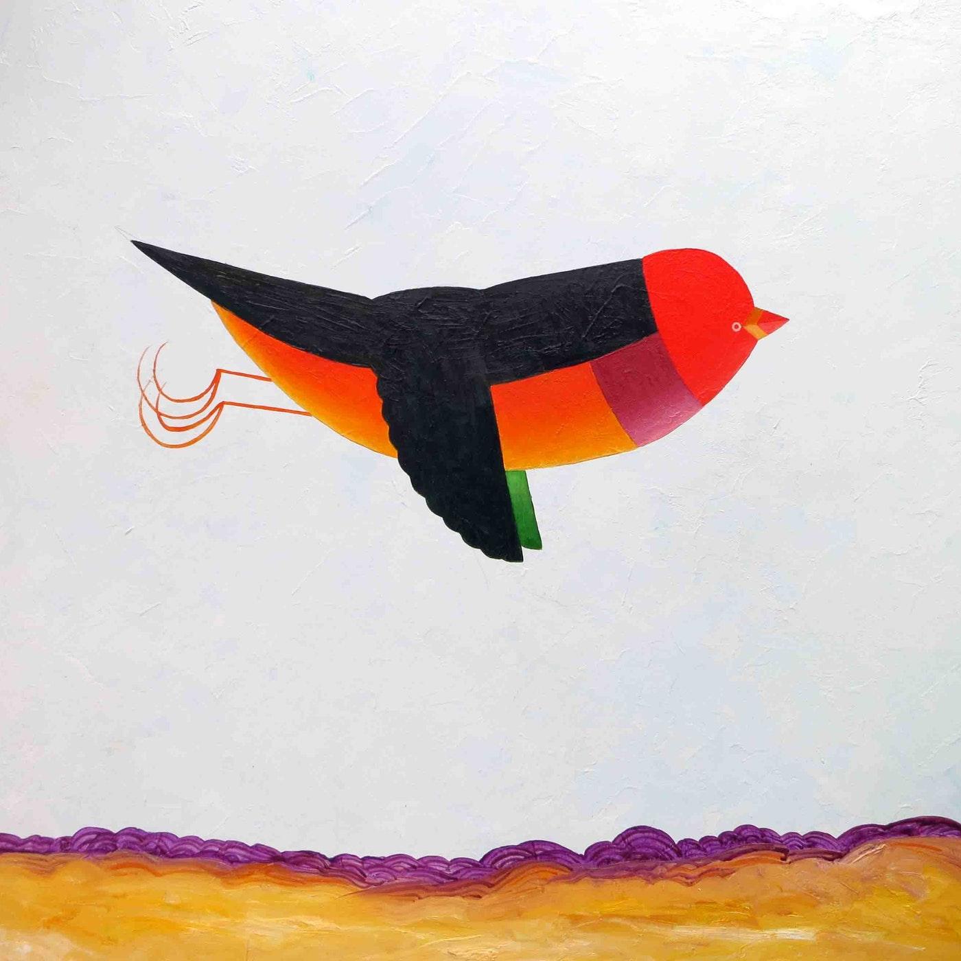 Over drylands - Gould Finch - Contemporary Painting by John Graham