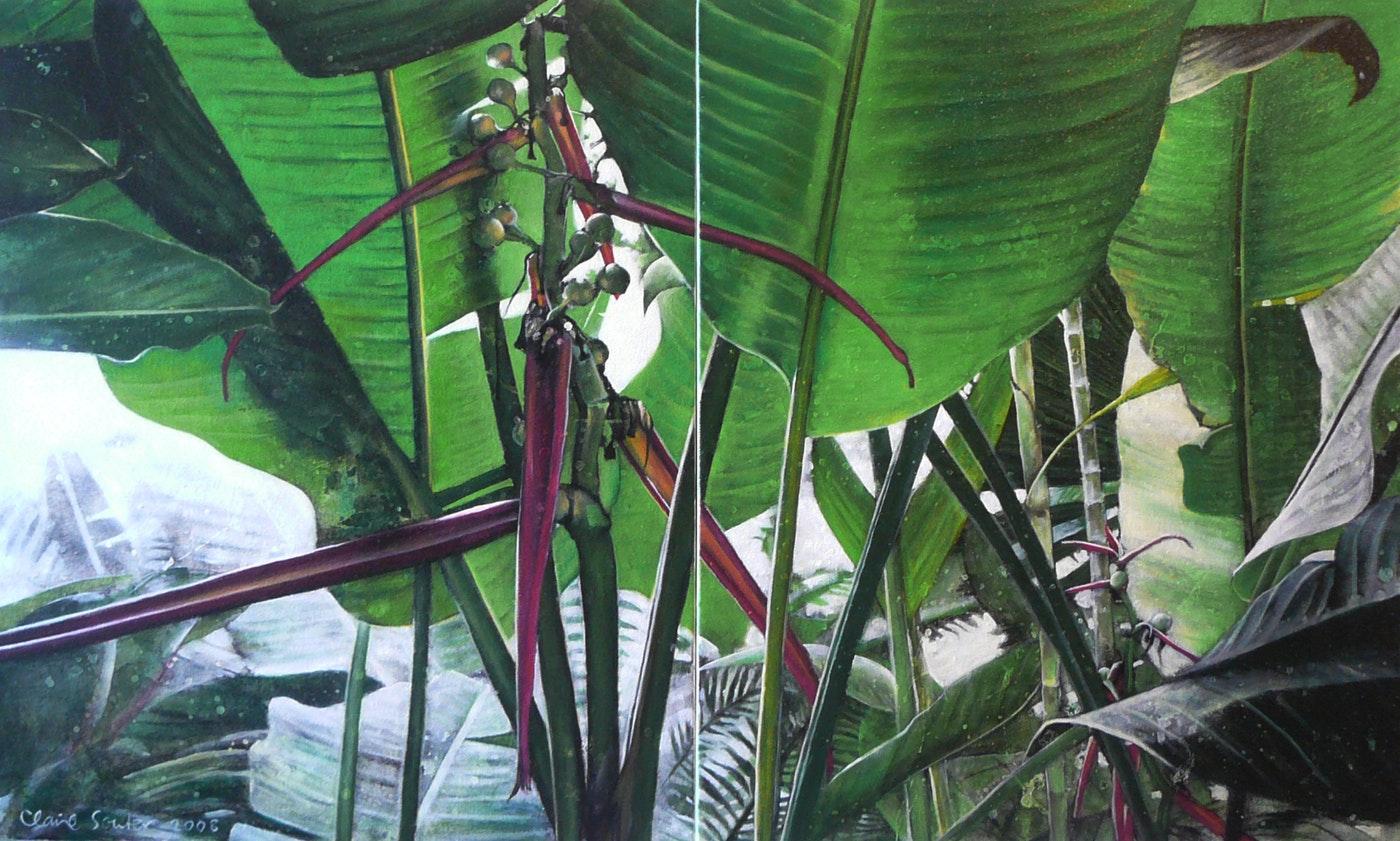 Claire Souter Landscape Painting – SUN THROUGH THE HELICONIA