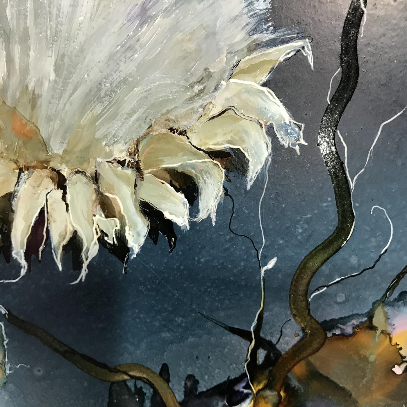 Sunflower is Lonely - Landscape Painting, Ink on Board, Realist, 21st Century  (Schwarz), Still-Life Painting, von Meg Lewer