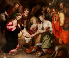 Nativity Adoration Italy Baroque Paint Oil on canvas 17th Century Flandre 