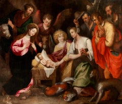 Nativity Adoration Italy Baroque Paint Oil on canvas 17th Century Flandre
