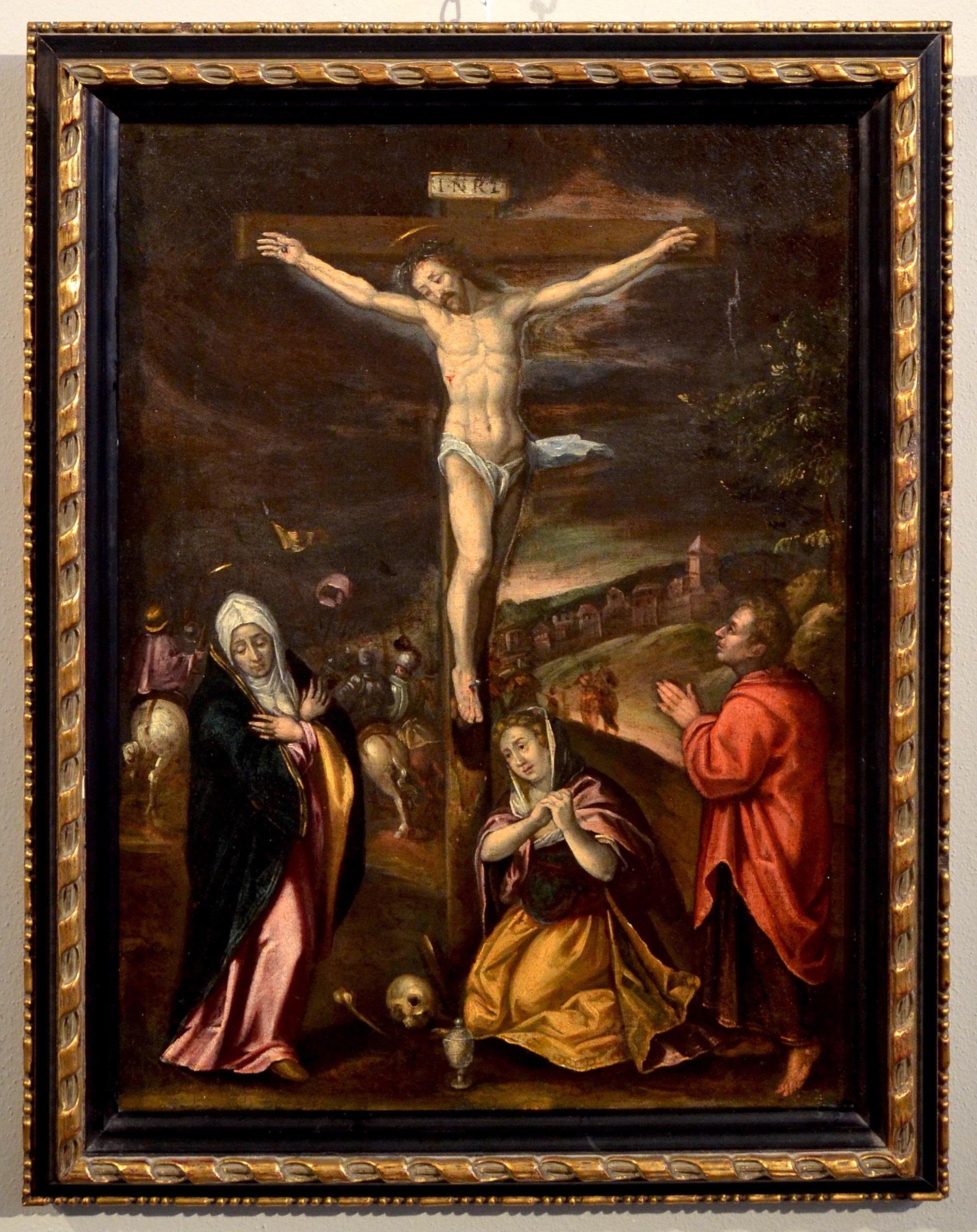 Flemish Paint Oil on canvas 16/17th Century Crucifixion Christ Old master  - Painting by Flemish master late 16th - early 17th century