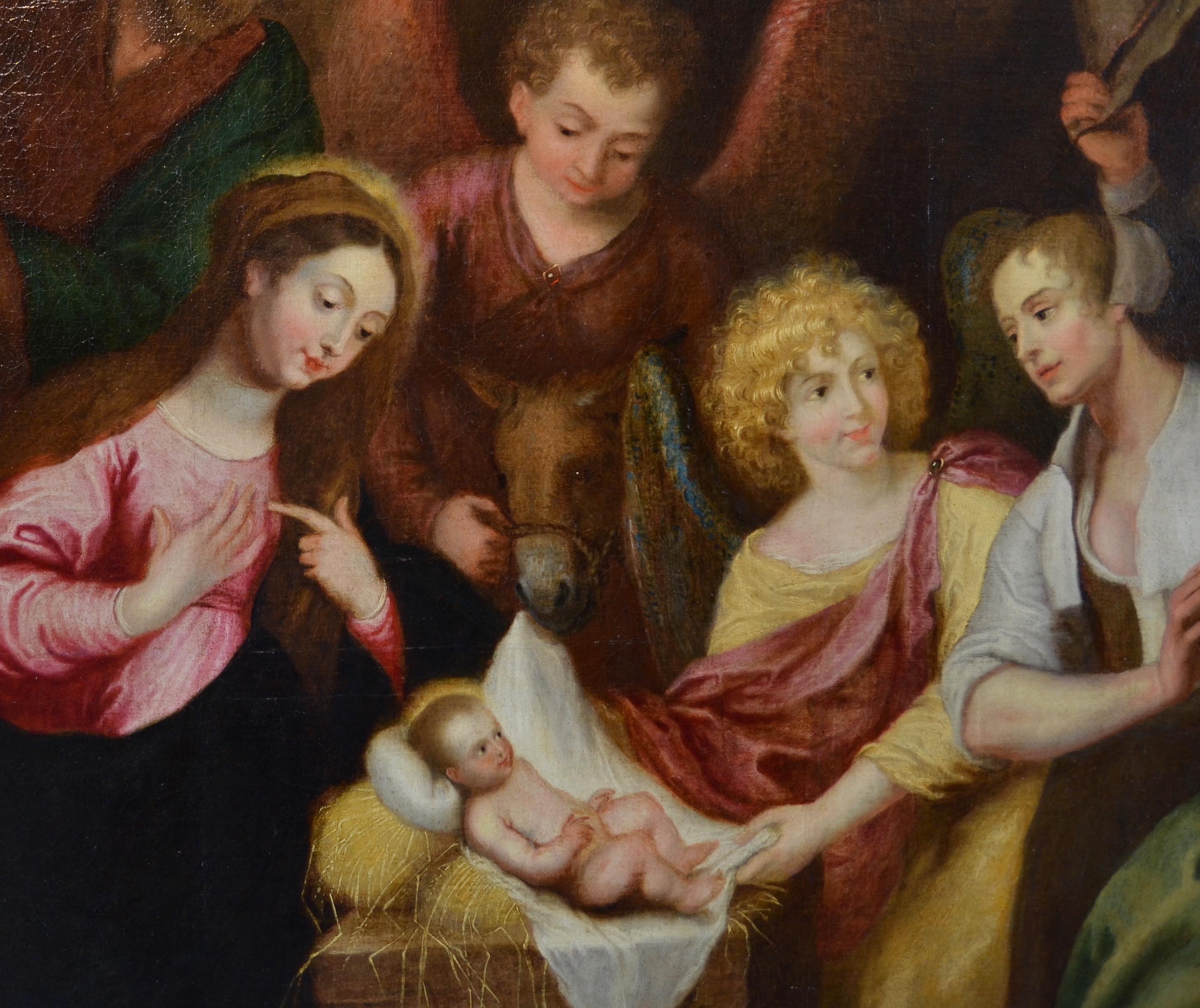 Nativity Adoration Italien Barockfarbe Öl auf Leinwand 17. Jahrhundert Flandre (Alte Meister), Painting, von Circle Of Gaspar De Crayer