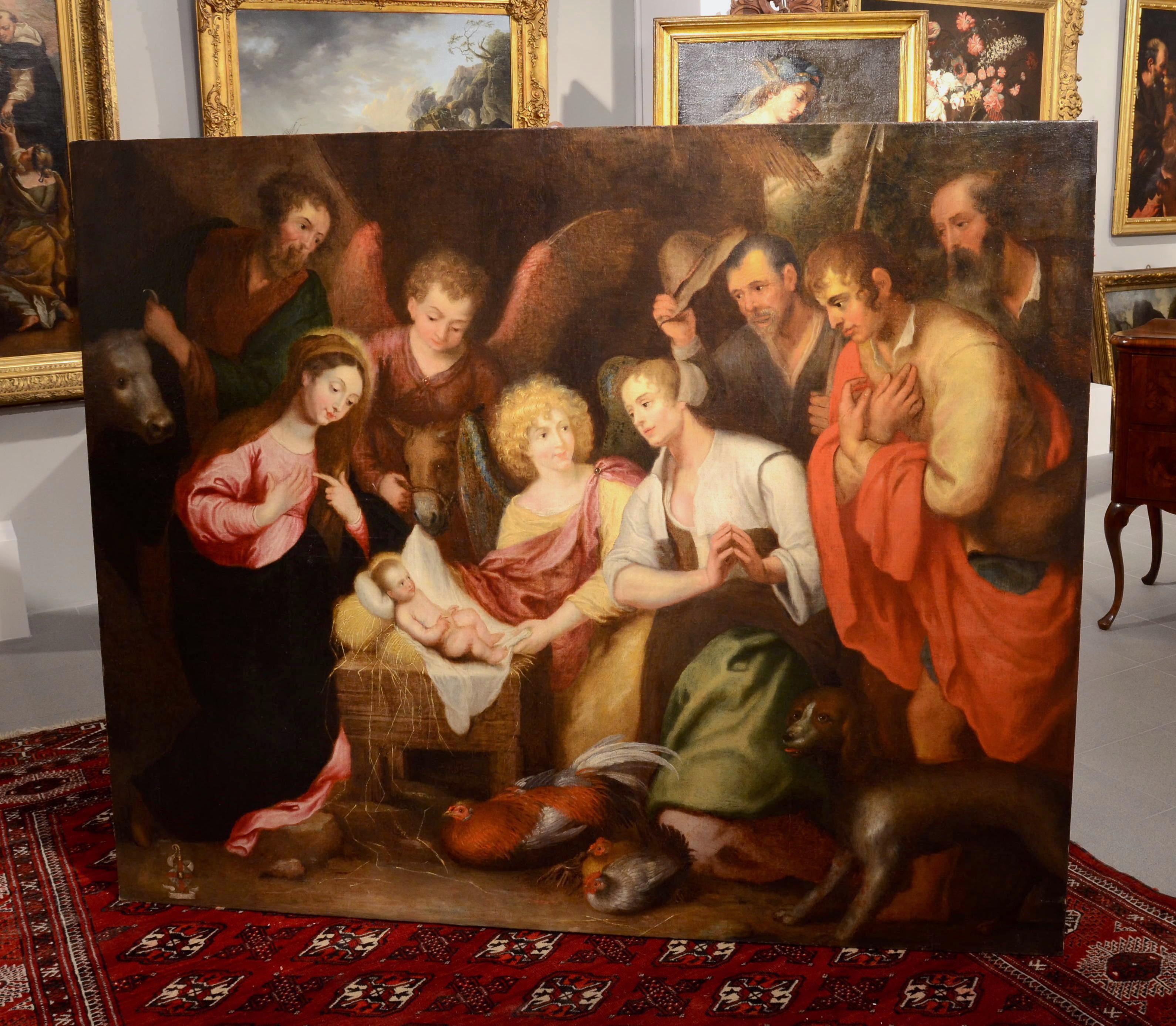 Nativity Adoration Italy Baroque Paint Oil on canvas 17th Century Flandre  4