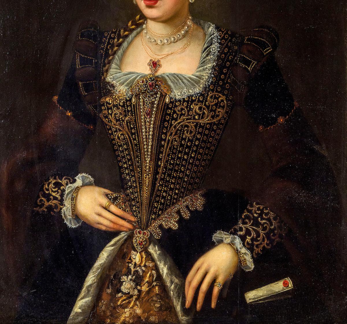 Portrait Noble Woman Italian School Paint Oil on table 16th Century Italy Art 1