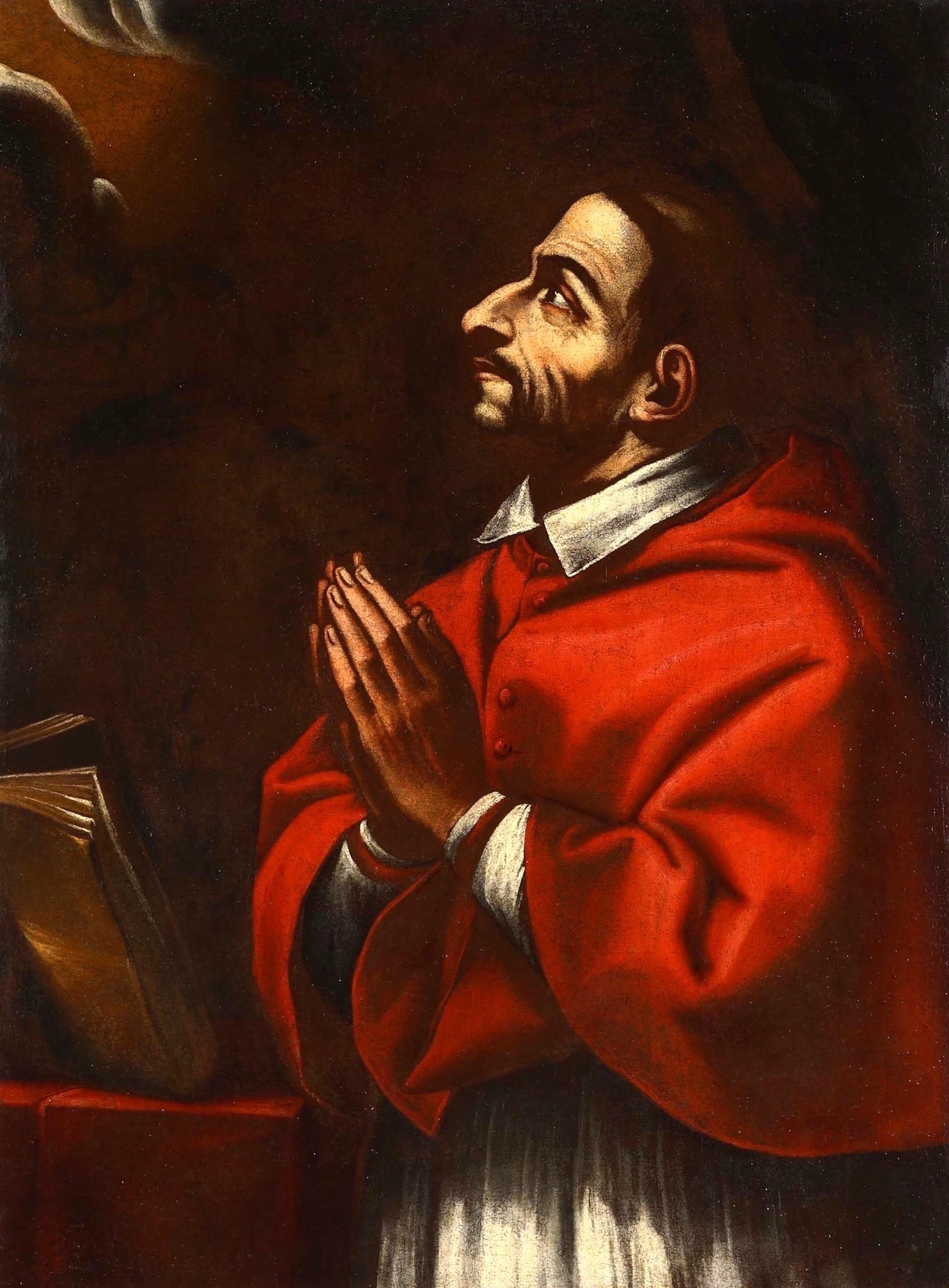 Saint Charles Borromeo
Lombardy School from the early 17th century

oil on canvas
97 x 72 cm
with frame 109 x 84

The painting represents an intense portrait of San Carlo Borromeo in prayer, represented in half-length with the dress of the