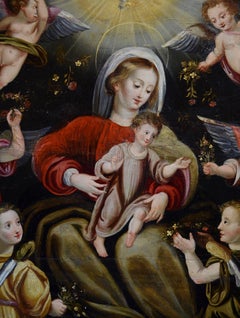Madonna Majesty Flemish Oil on table Paint 16/17th Century Italy Art Old master