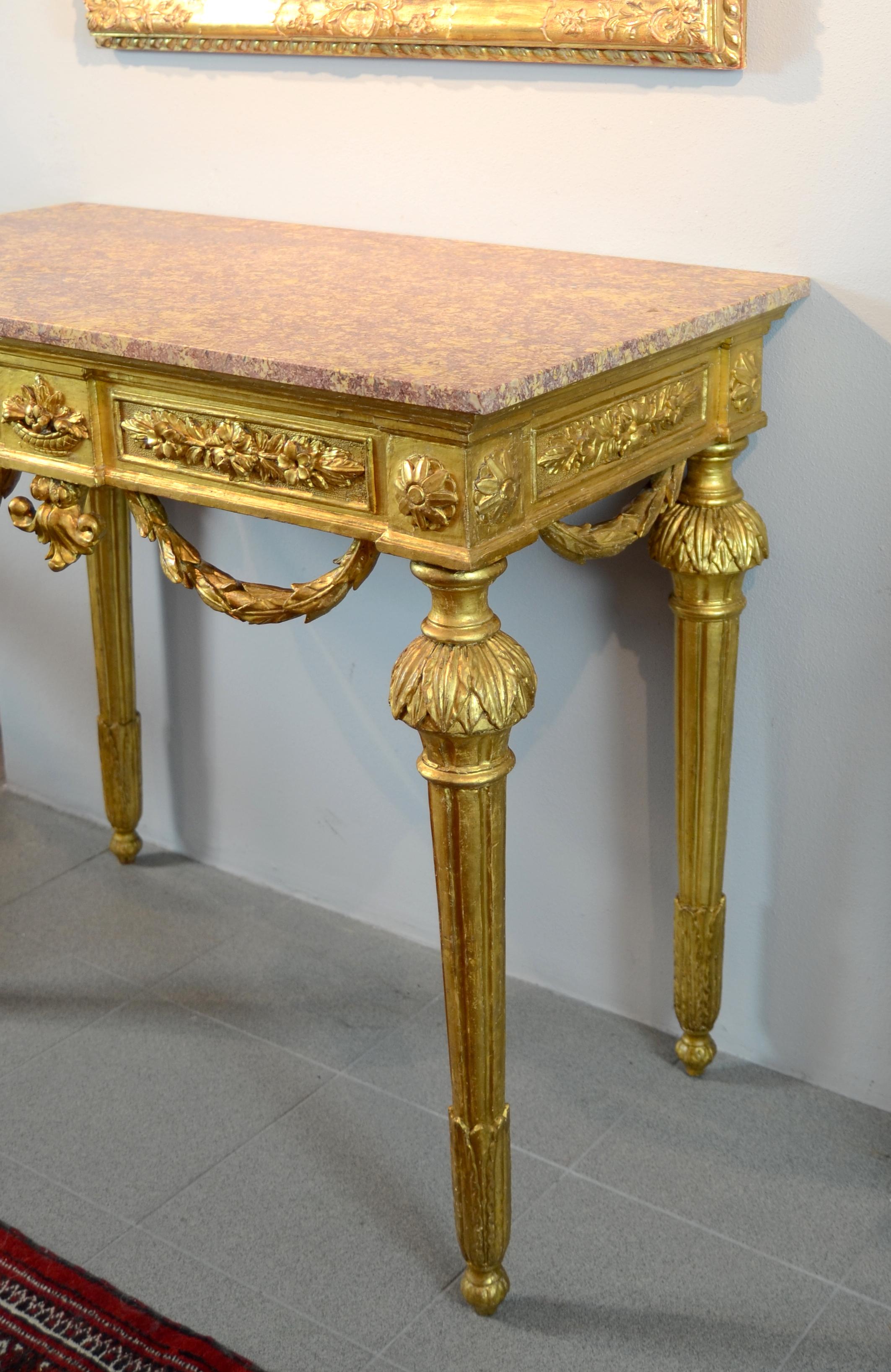 Louis XVI. Louis XVI.-Konsole Goldenes Holz 1785 Barock 18. Jahrhundert Italien Kunst  im Angebot 1