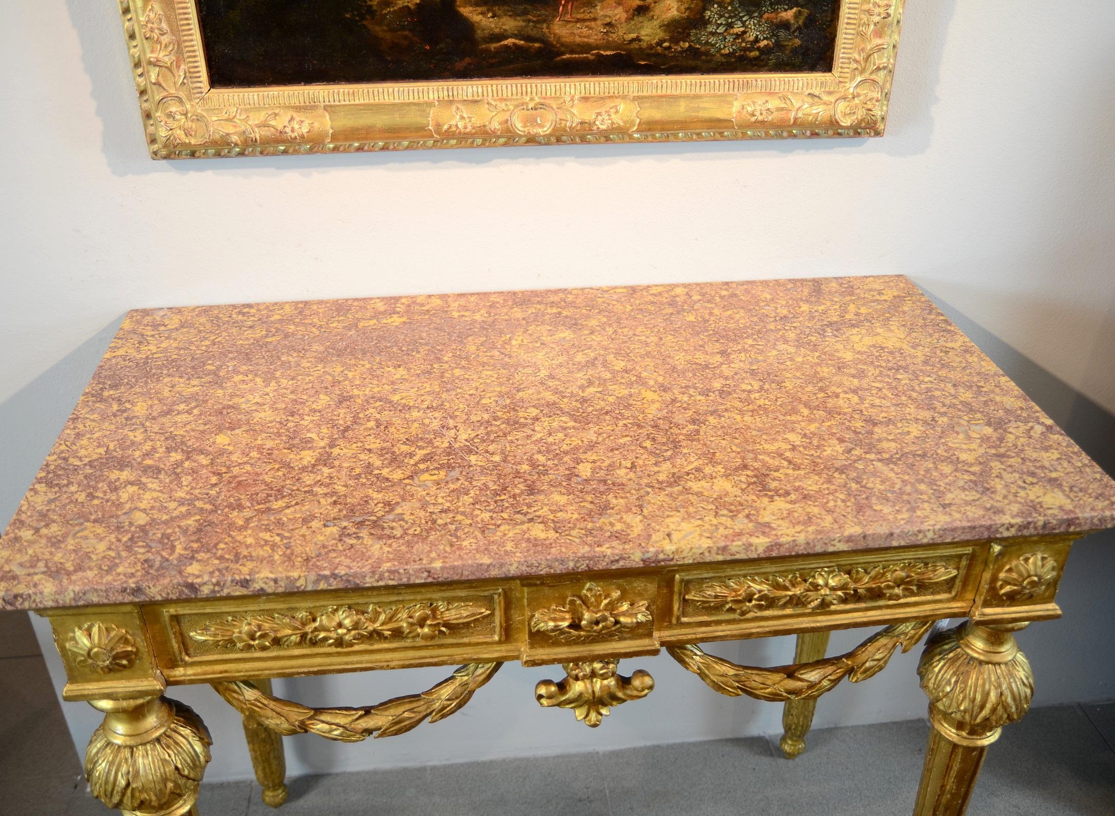 Louis XVI Console Golden Wood 1785 Baroque 18th Century Italy Art  For Sale 3
