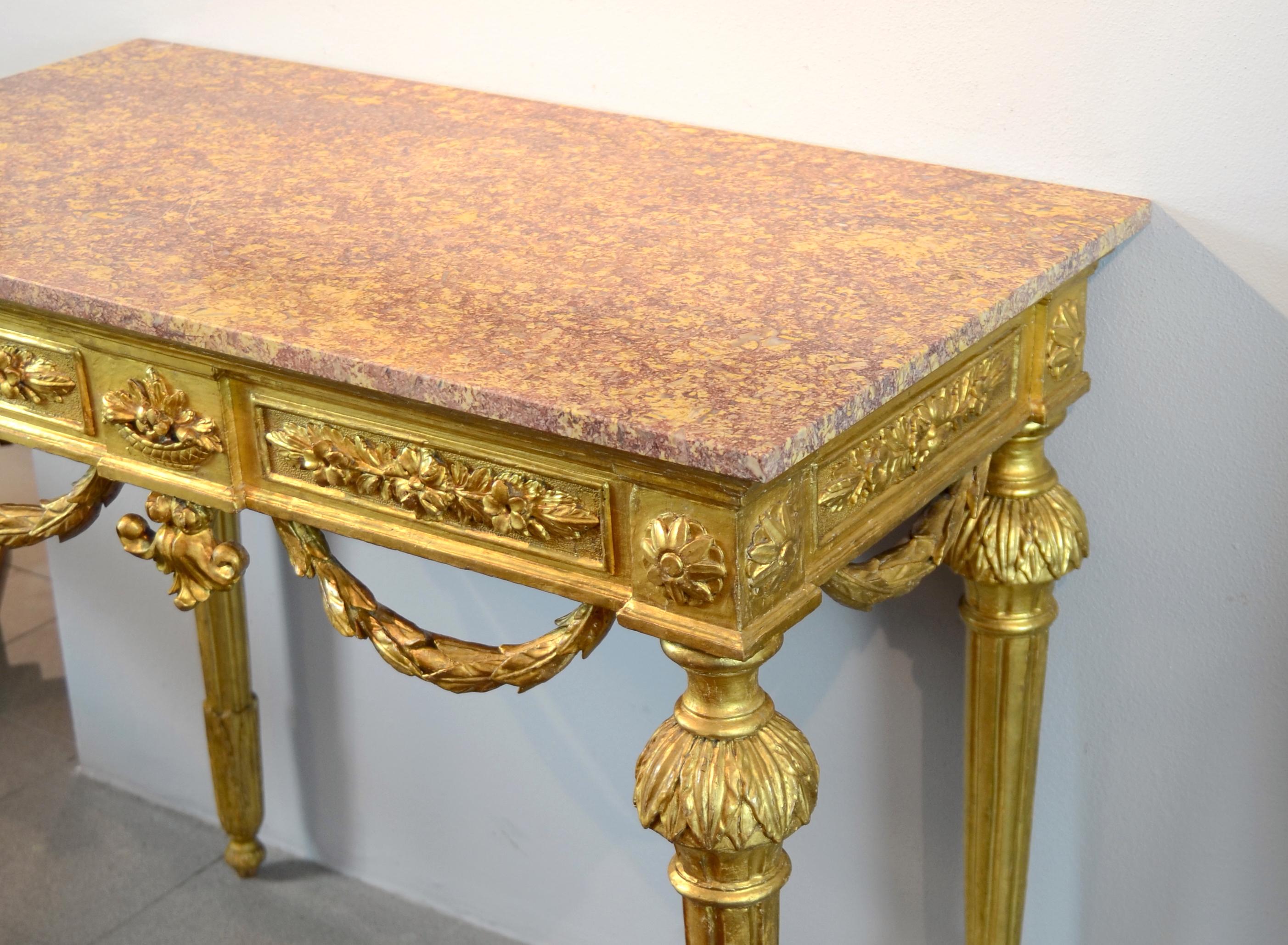 Louis XVI Console Golden Wood 1785 Baroque 18th Century Italy Art  For Sale 4