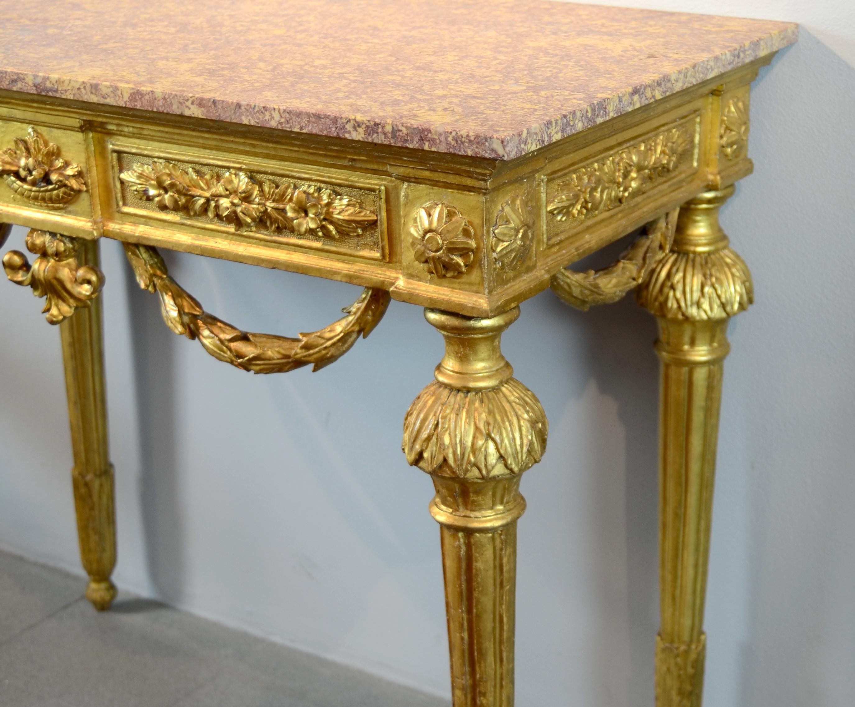 Louis XVI Console Golden Wood 1785 Baroque 18th Century Italy Art  For Sale 5