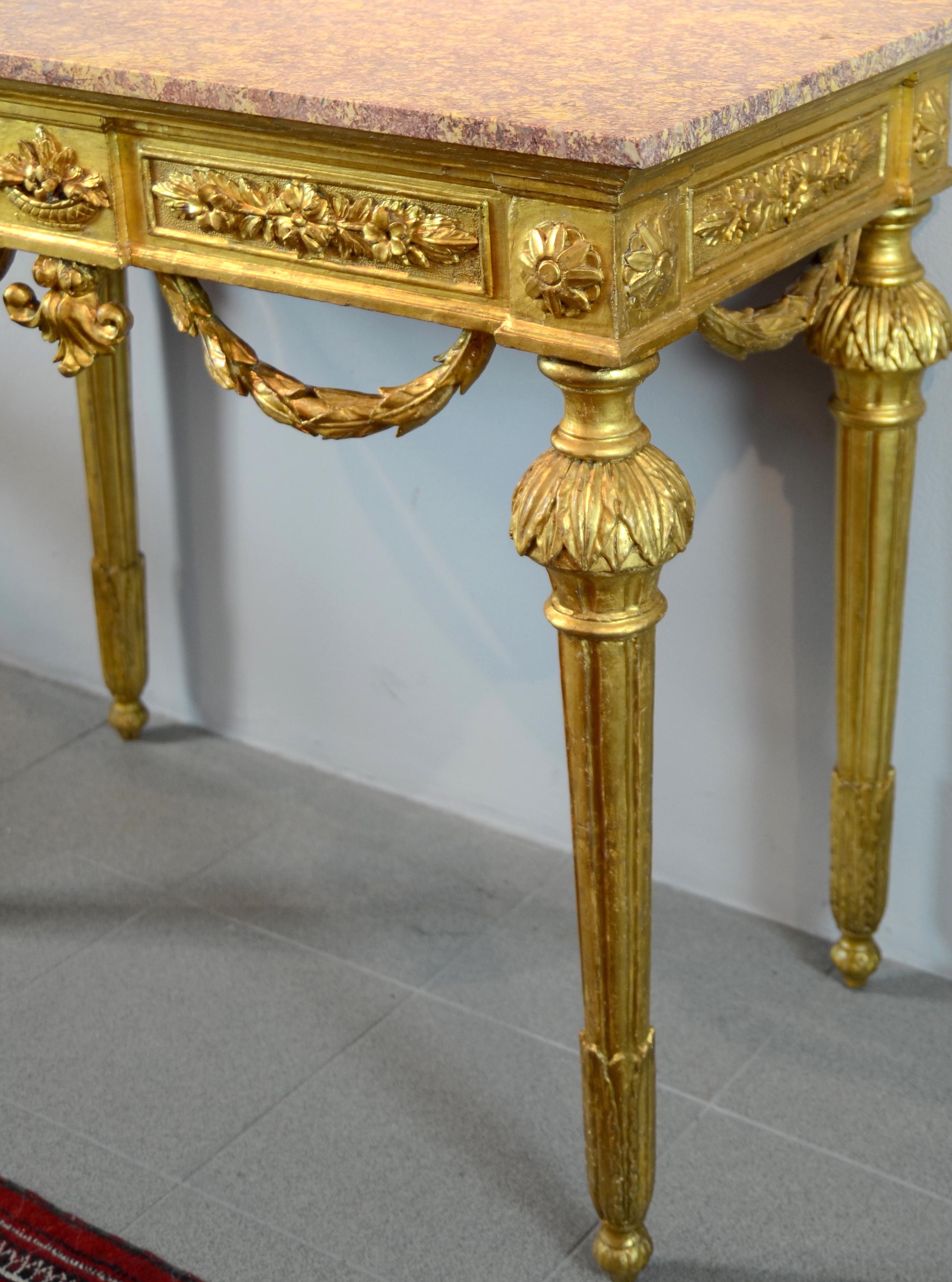 Louis XVI Console Golden Wood 1785 Baroque 18th Century Italy Art  For Sale 6