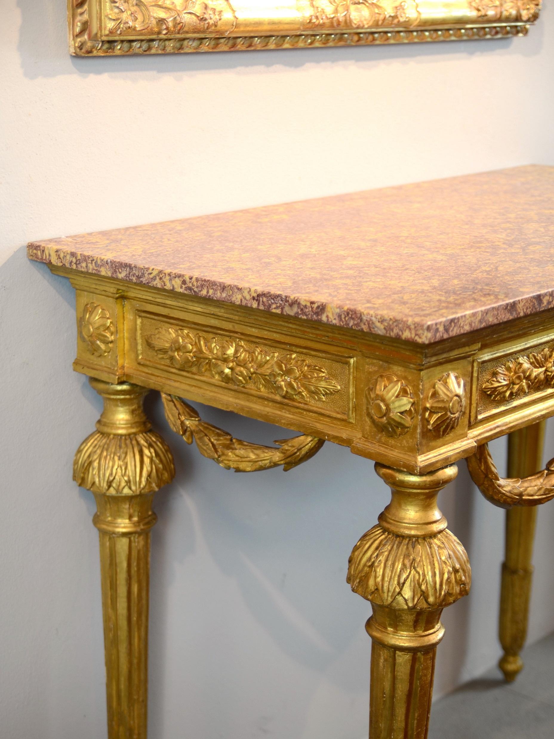 Louis XVI Console Golden Wood 1785 Baroque 18th Century Italy Art  For Sale 7