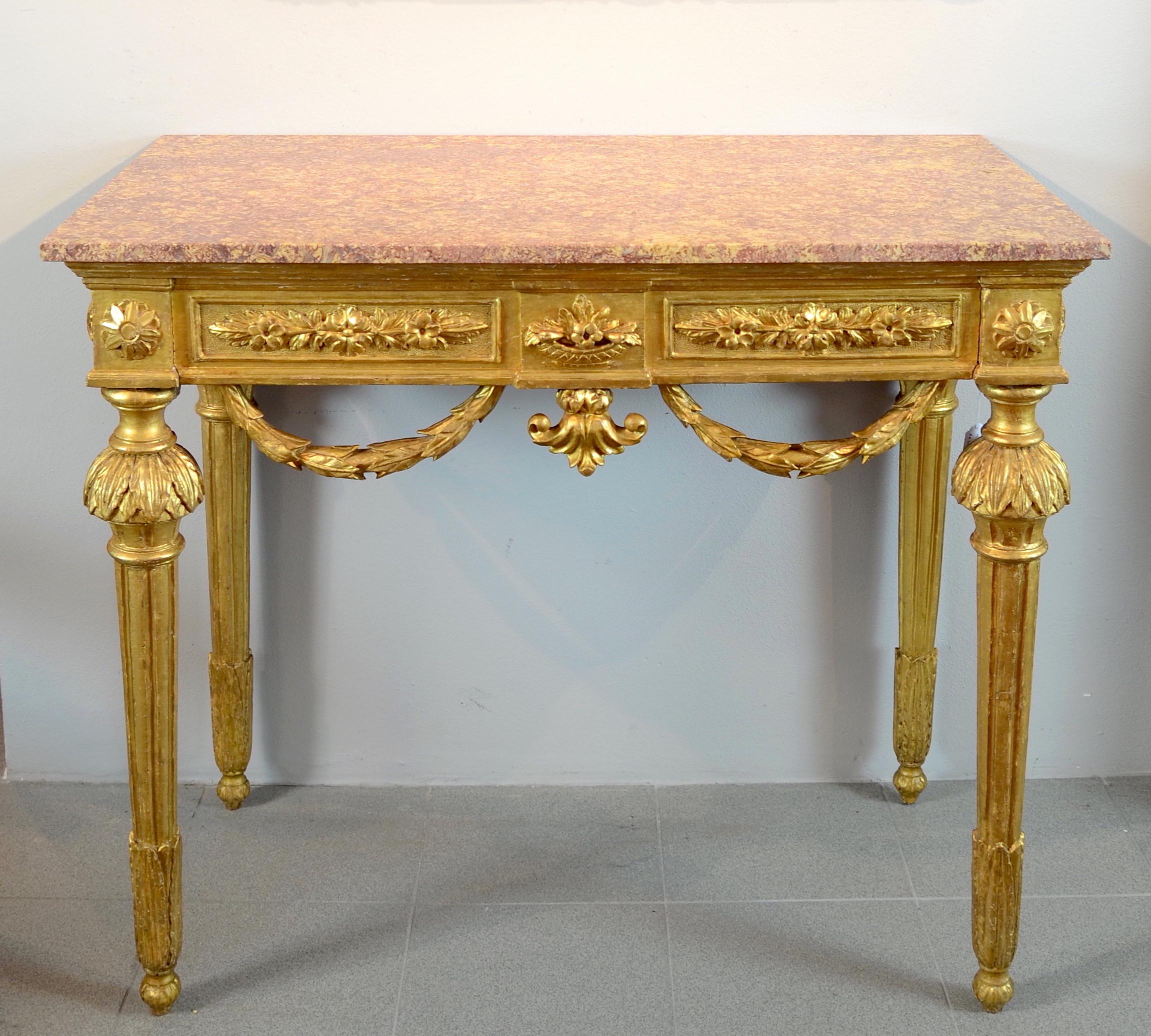 Louis XVI Console Golden Wood 1785 Baroque 18th Century Italy Art  For Sale 8