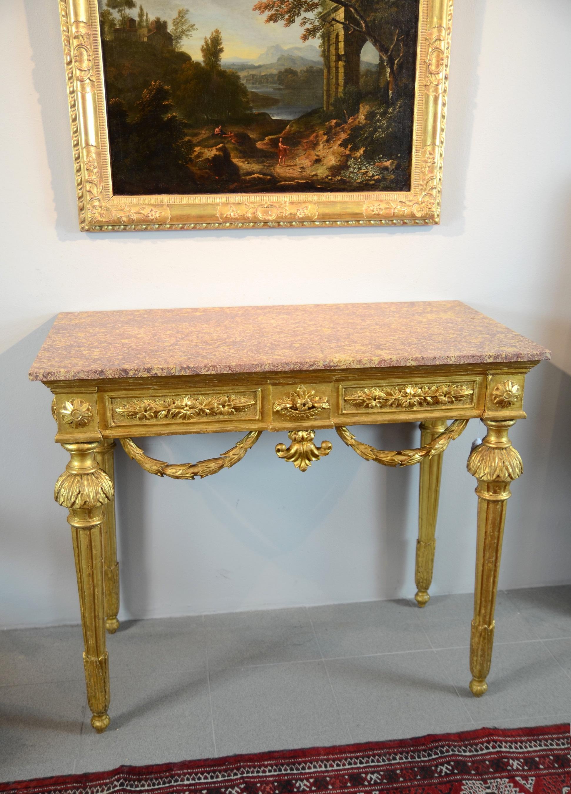 Louis XVI Console Golden Wood 1785 Baroque 18th Century Italy Art  For Sale 9