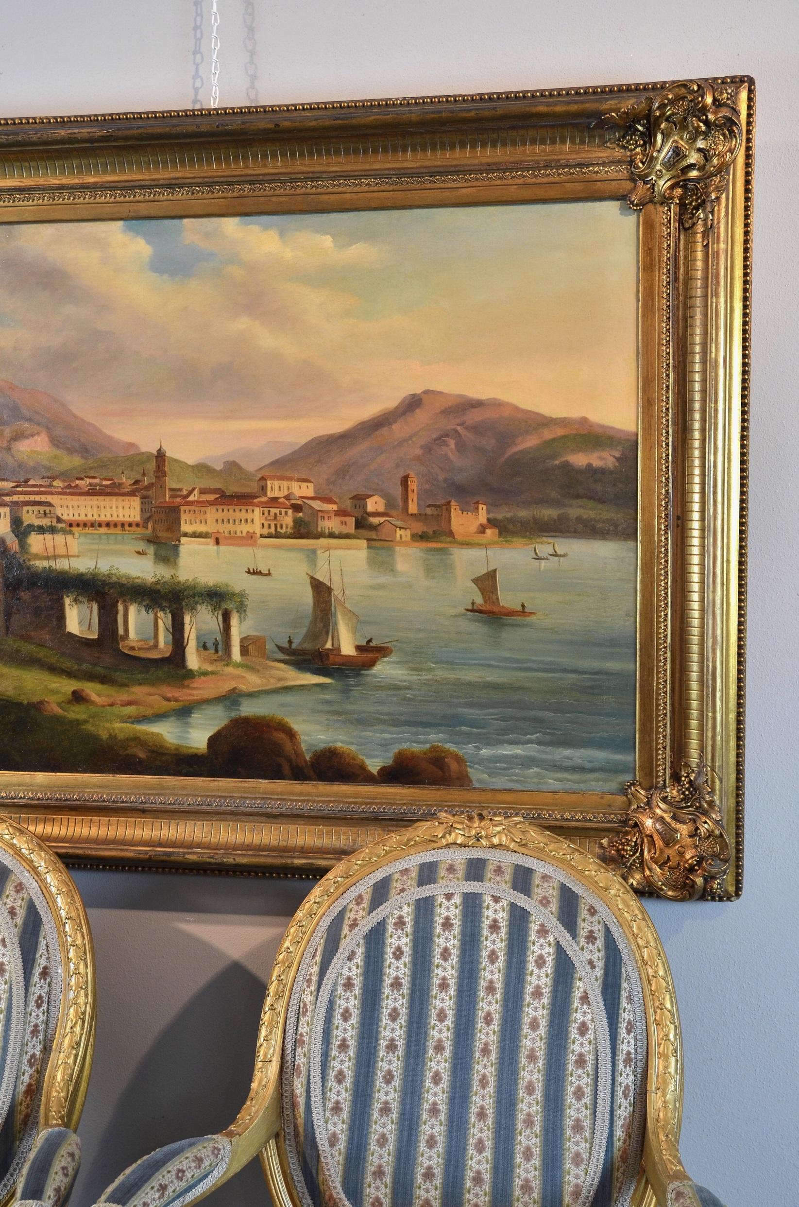 View of Riva del Garda - Impressionist Painting by J.Abbiati