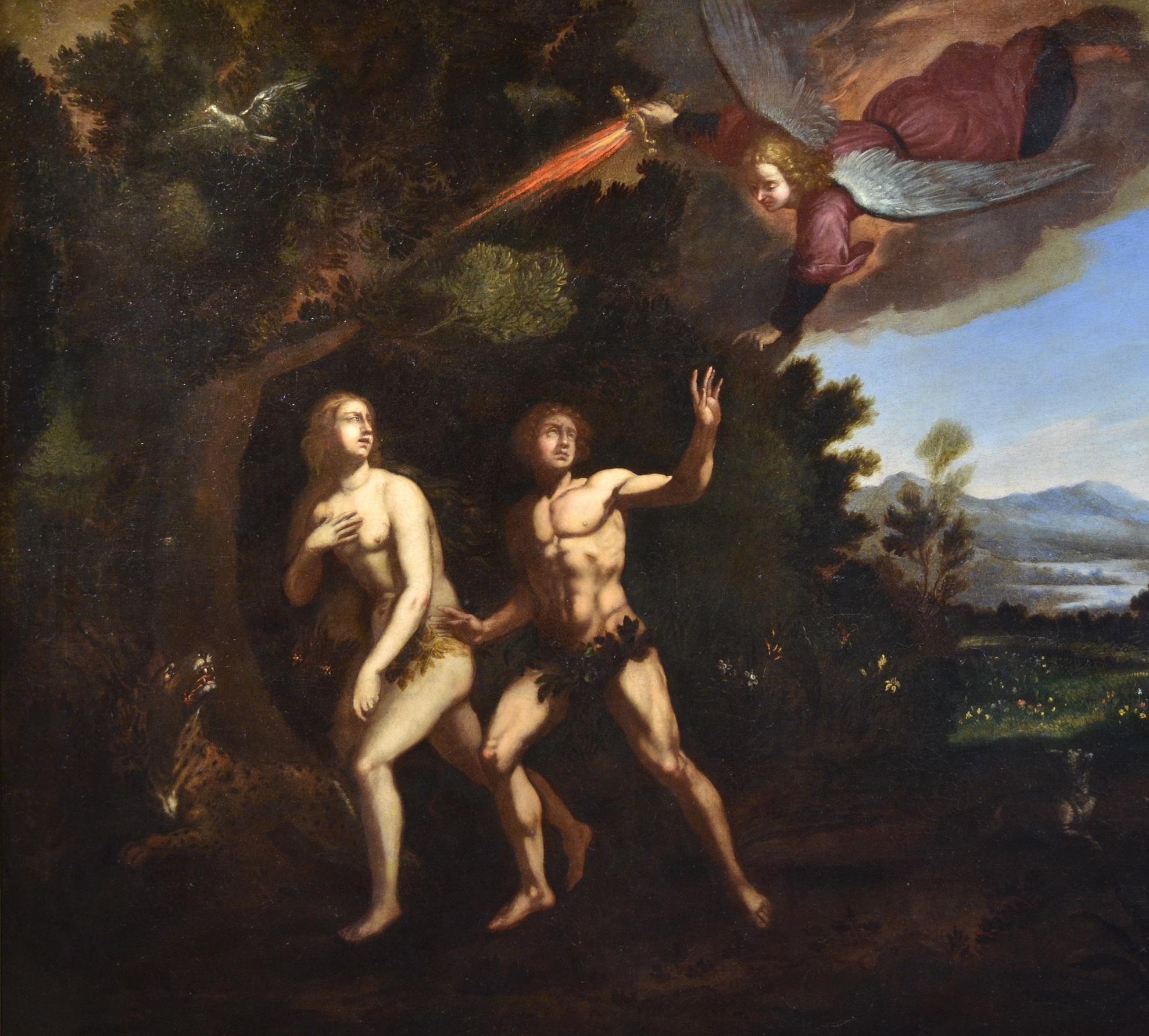 Adam And Eve Paradise Old master Paint Oil on canvas 16/17th Century Italy - Painting by Workshop of Giuseppe Cesari known as the Cavalier of Arpino (1568 - 1640)