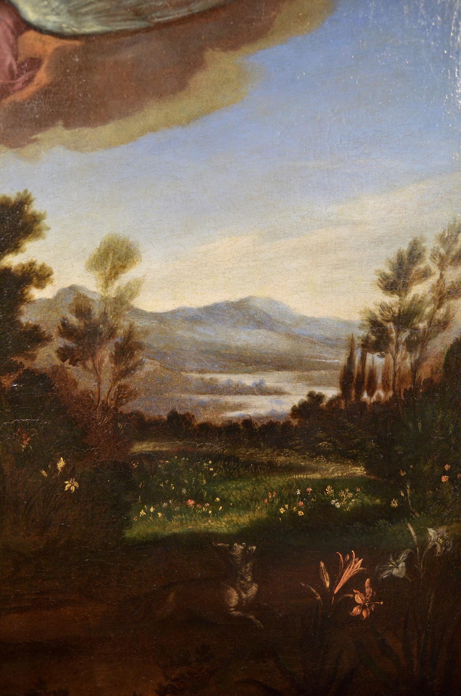 Adam And Eve Paradise Old master Paint Oil on canvas 16/17th Century Italy - Black Landscape Painting by Workshop of Giuseppe Cesari known as the Cavalier of Arpino (1568 - 1640)
