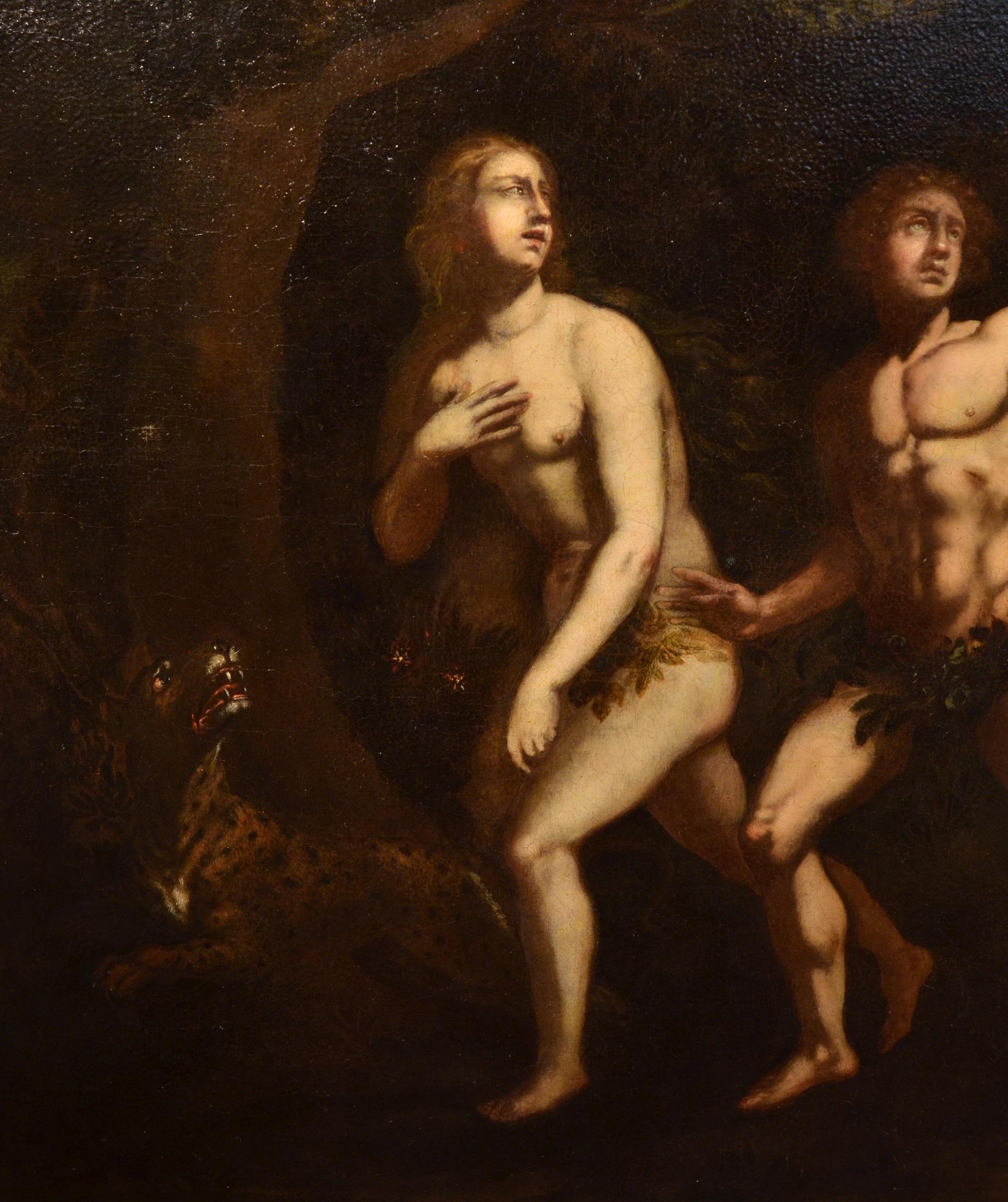 Adam And Eve Paradise Old master Paint Oil on canvas 16/17th Century Italy 4