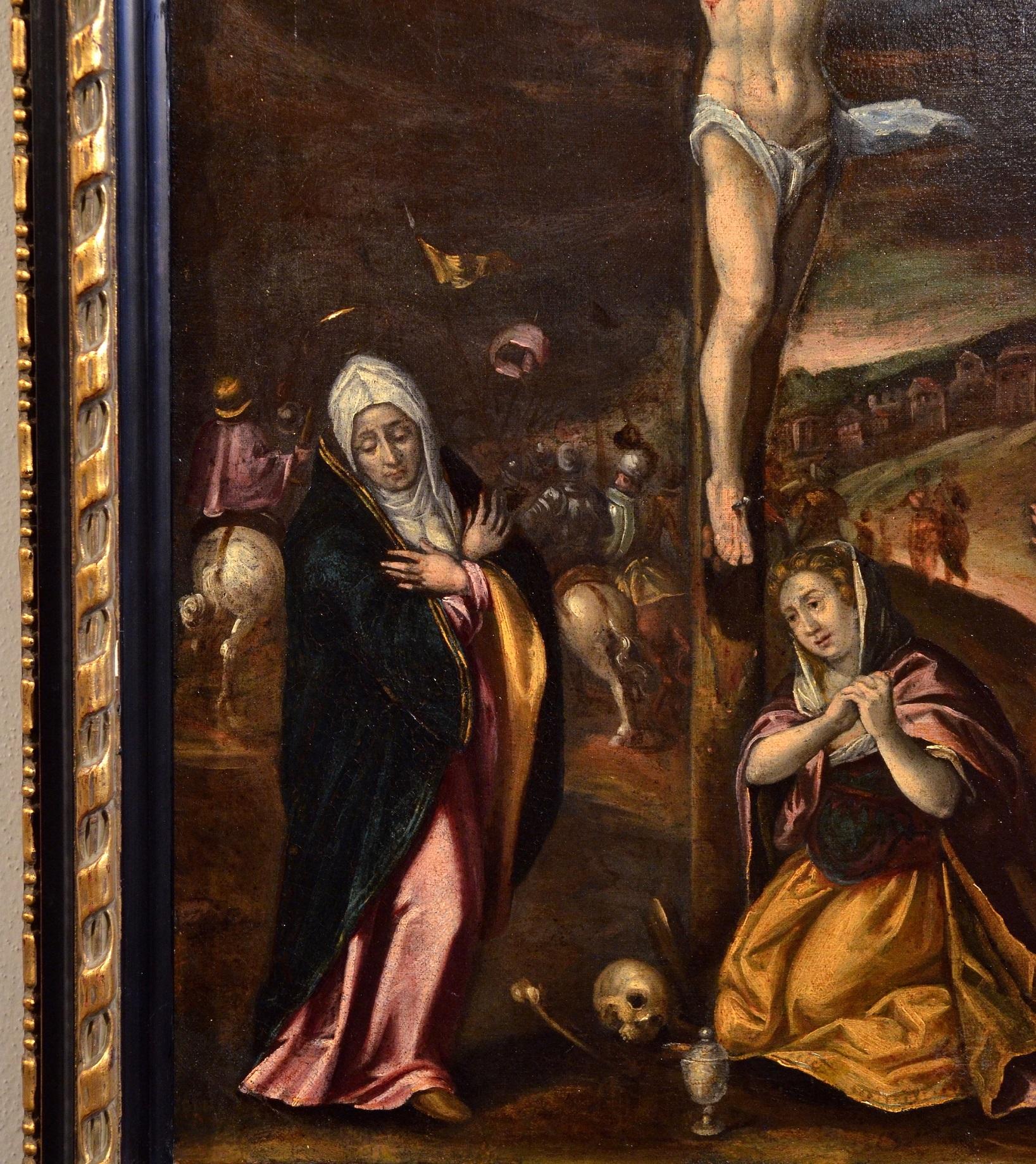 Flemish Paint Oil on canvas 16/17th Century Crucifixion Christ Old master  - Old Masters Painting by Flemish master late 16th - early 17th century