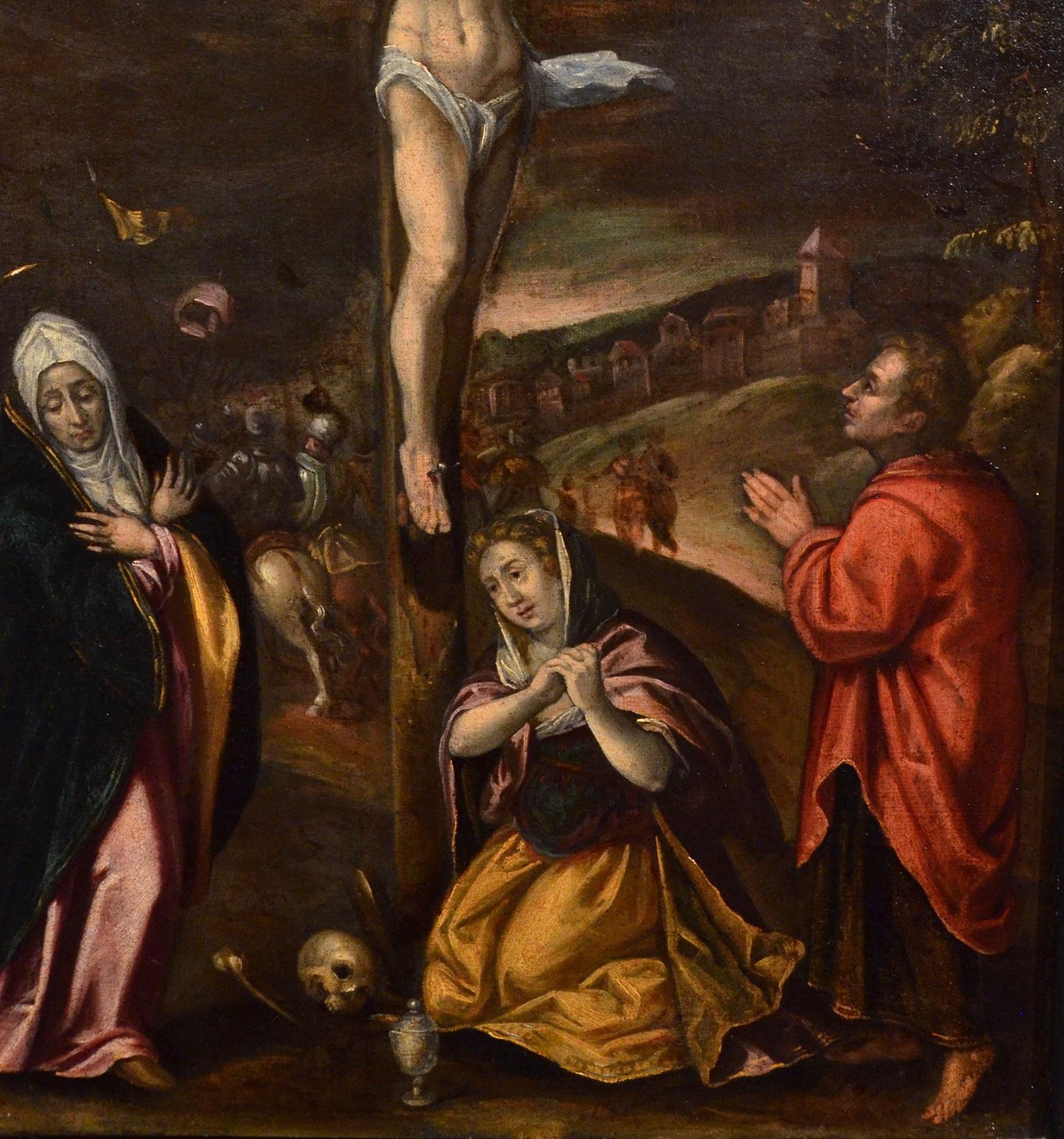 Flemish Paint Oil on canvas 16/17th Century Crucifixion Christ Old master  3