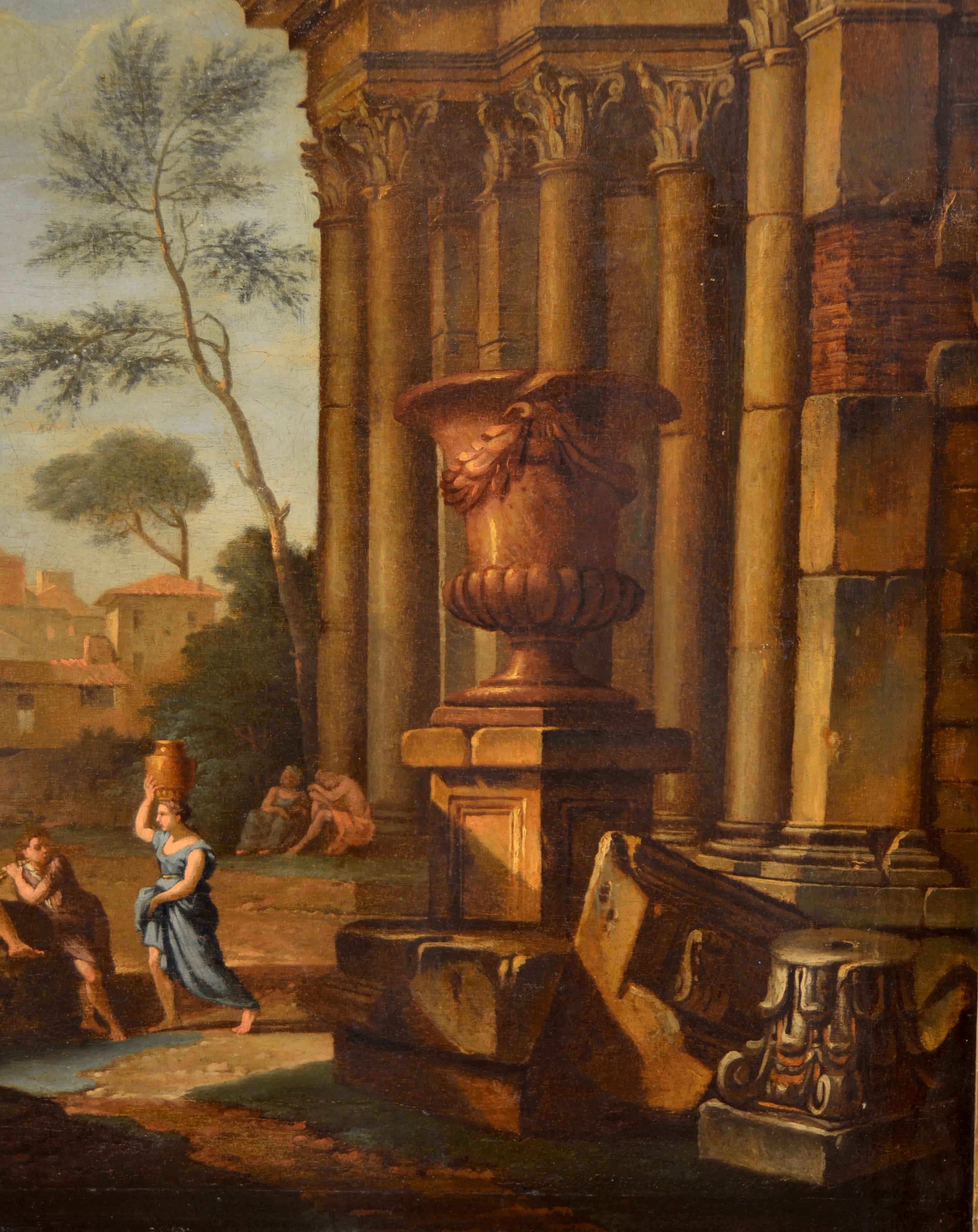 Capriccio Pintura arquitectónica Óleo sobre lienzo Siglo XVIII Paisaje Italia Roma en venta 1
