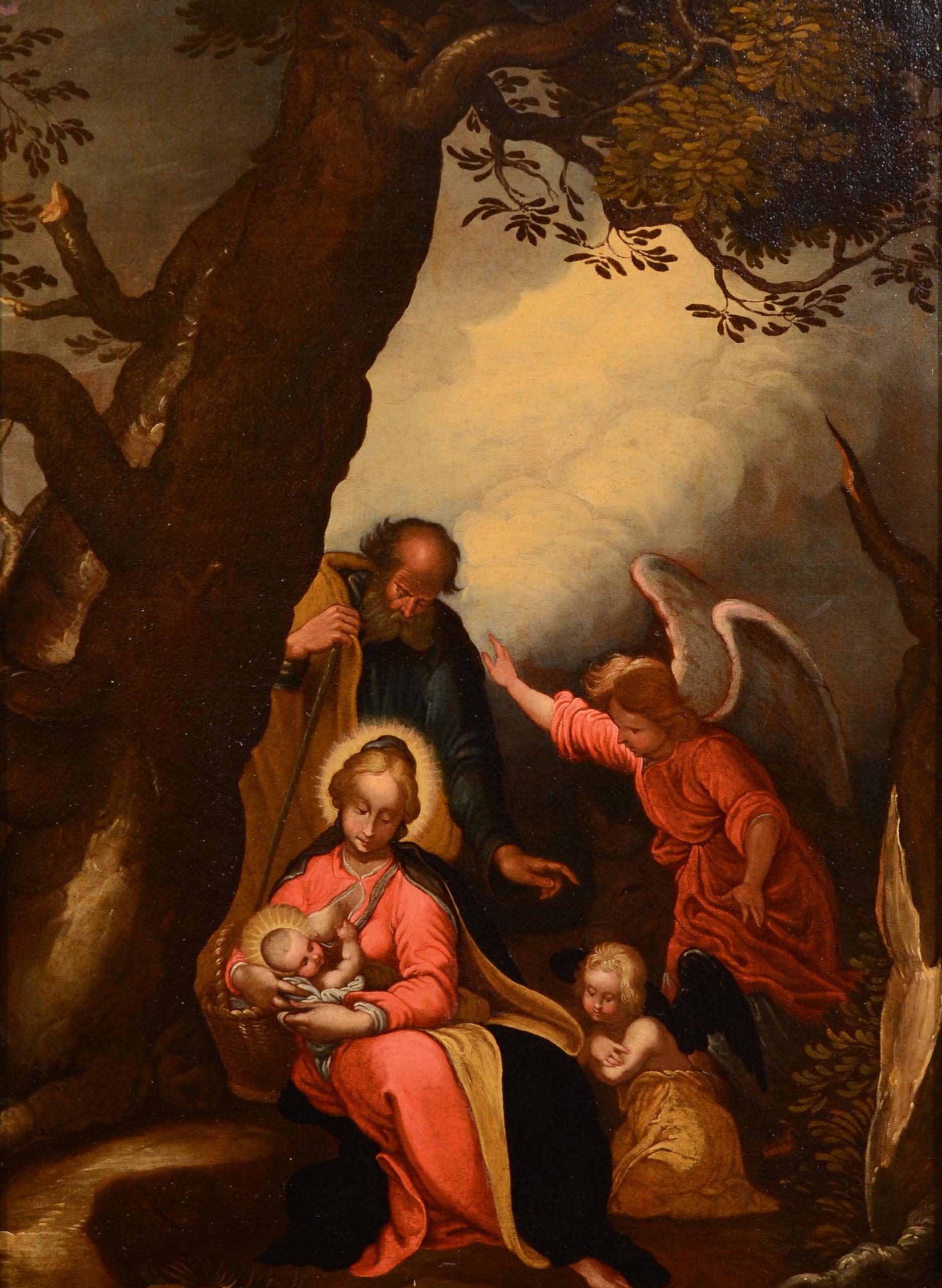 Holy Family Paint Oil on canvas Old master 17th Century Roma school Italy Art - Painting by Unknown