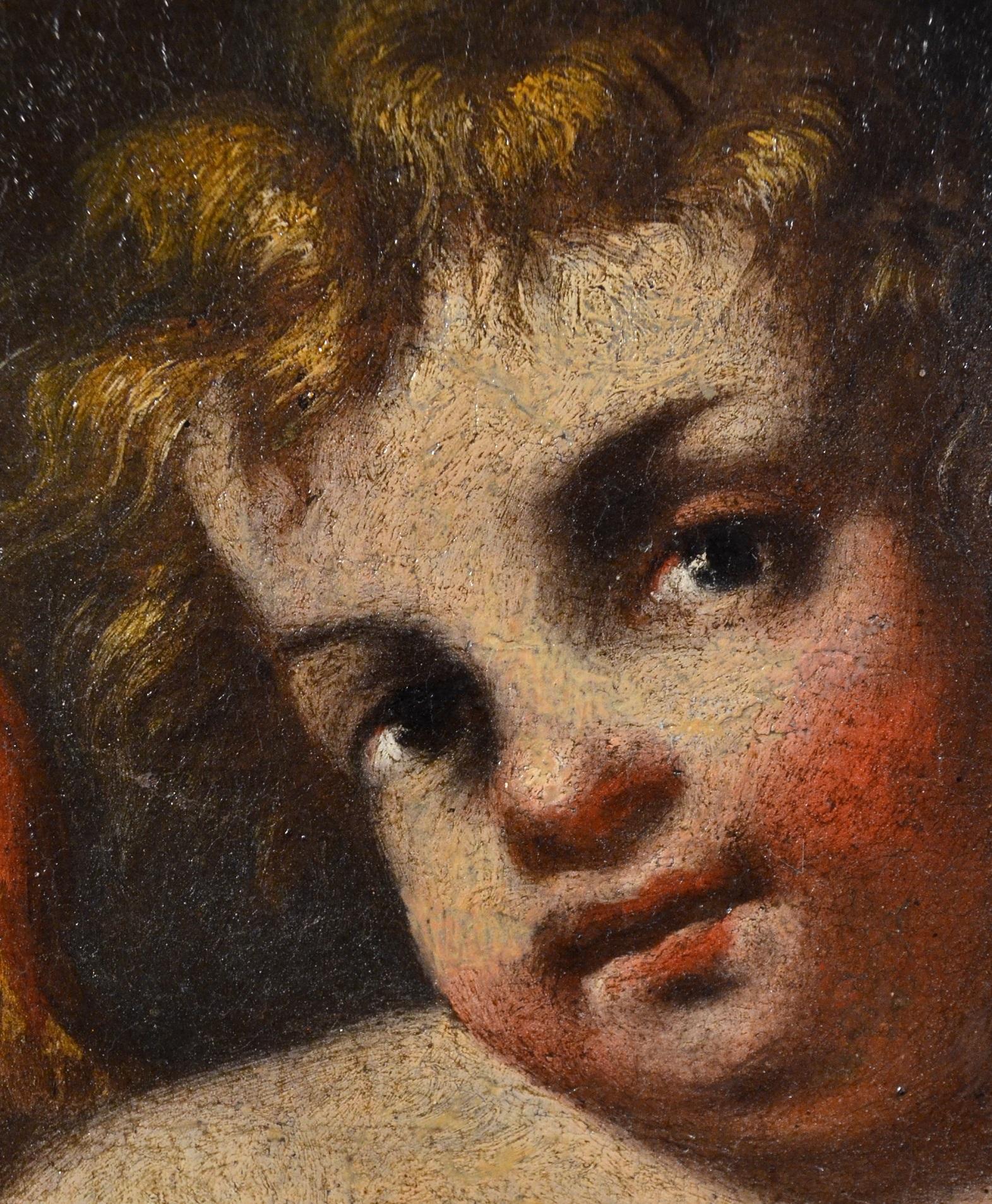 Winged Putti Paint Oil on canvas Baroque 17th Century Mitological Michelangelo  For Sale 4