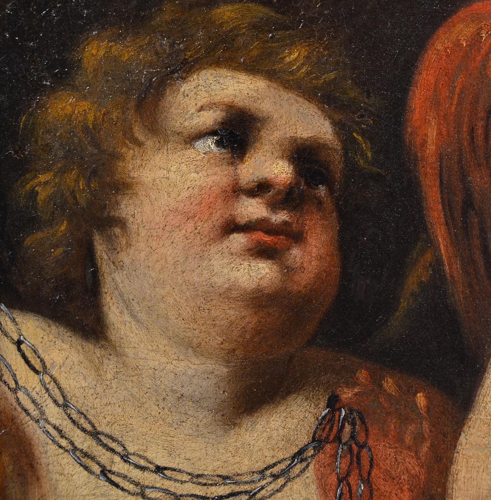 Peinture à l'huile sur toile de putti ailés baroque du XVIIe siècle - Michel-Ange Mitologique  en vente 11