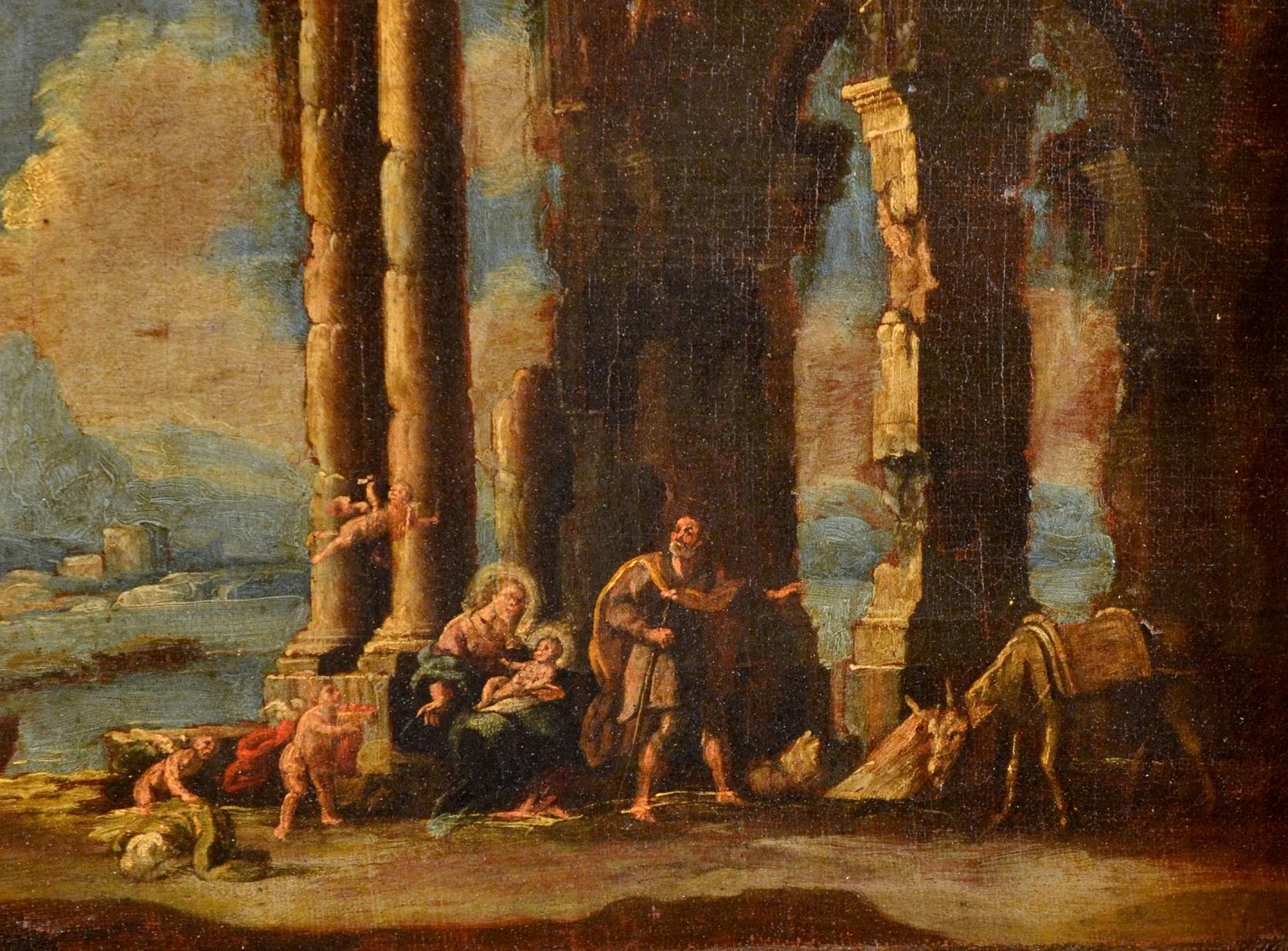 Gemälde Öl auf Leinwand Landschaft Italien Kunst 18. Jahrhundert Capriccio Architektur, Ölgemälde (Alte Meister), Painting, von Nicola Viso 