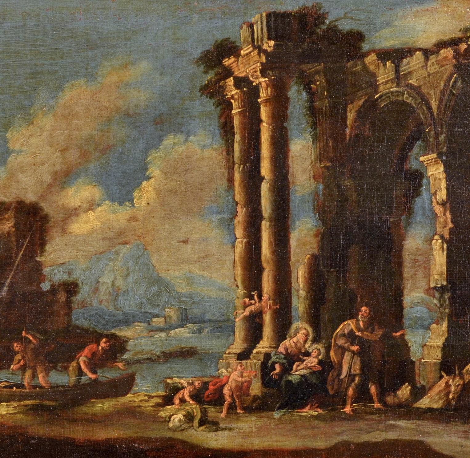 Gemälde Öl auf Leinwand Landschaft Italien Kunst 18. Jahrhundert Capriccio Architektur, Ölgemälde im Angebot 2