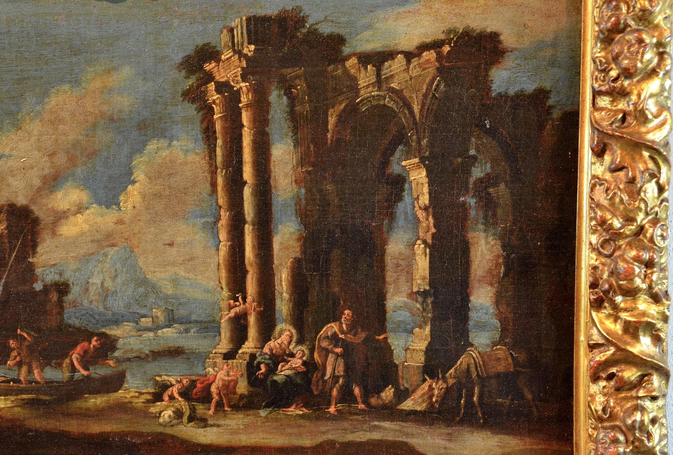 Gemälde Öl auf Leinwand Landschaft Italien Kunst 18. Jahrhundert Capriccio Architektur, Ölgemälde im Angebot 5