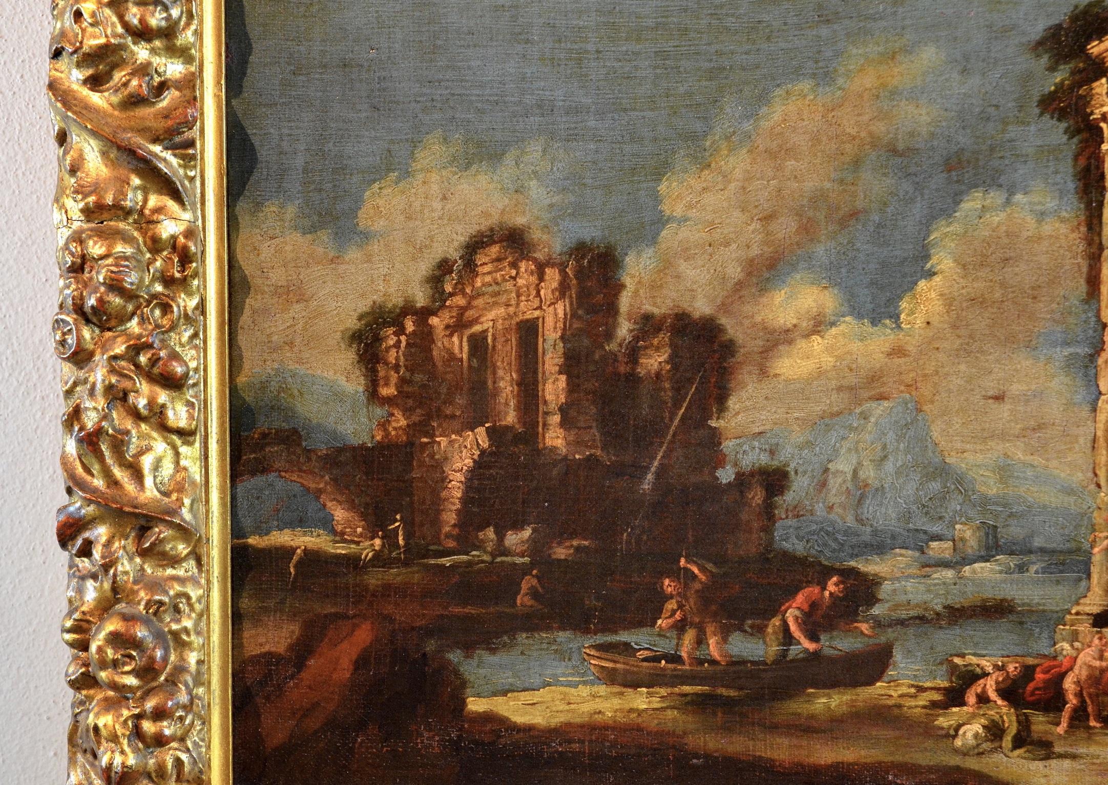 Gemälde Öl auf Leinwand Landschaft Italien Kunst 18. Jahrhundert Capriccio Architektur, Ölgemälde im Angebot 6
